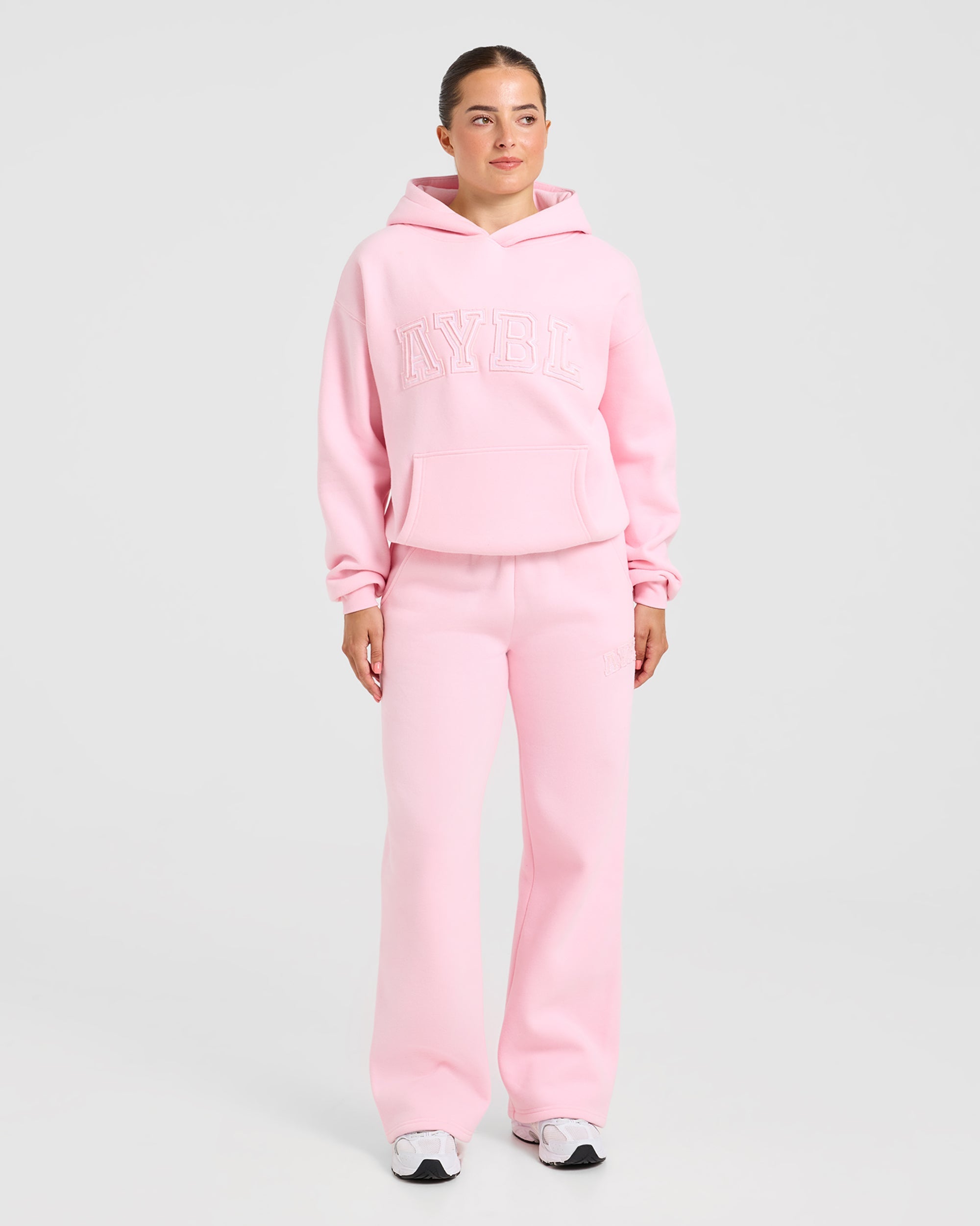 Varsity Applique Oversized Straight Leg Joggers - Baby Pink