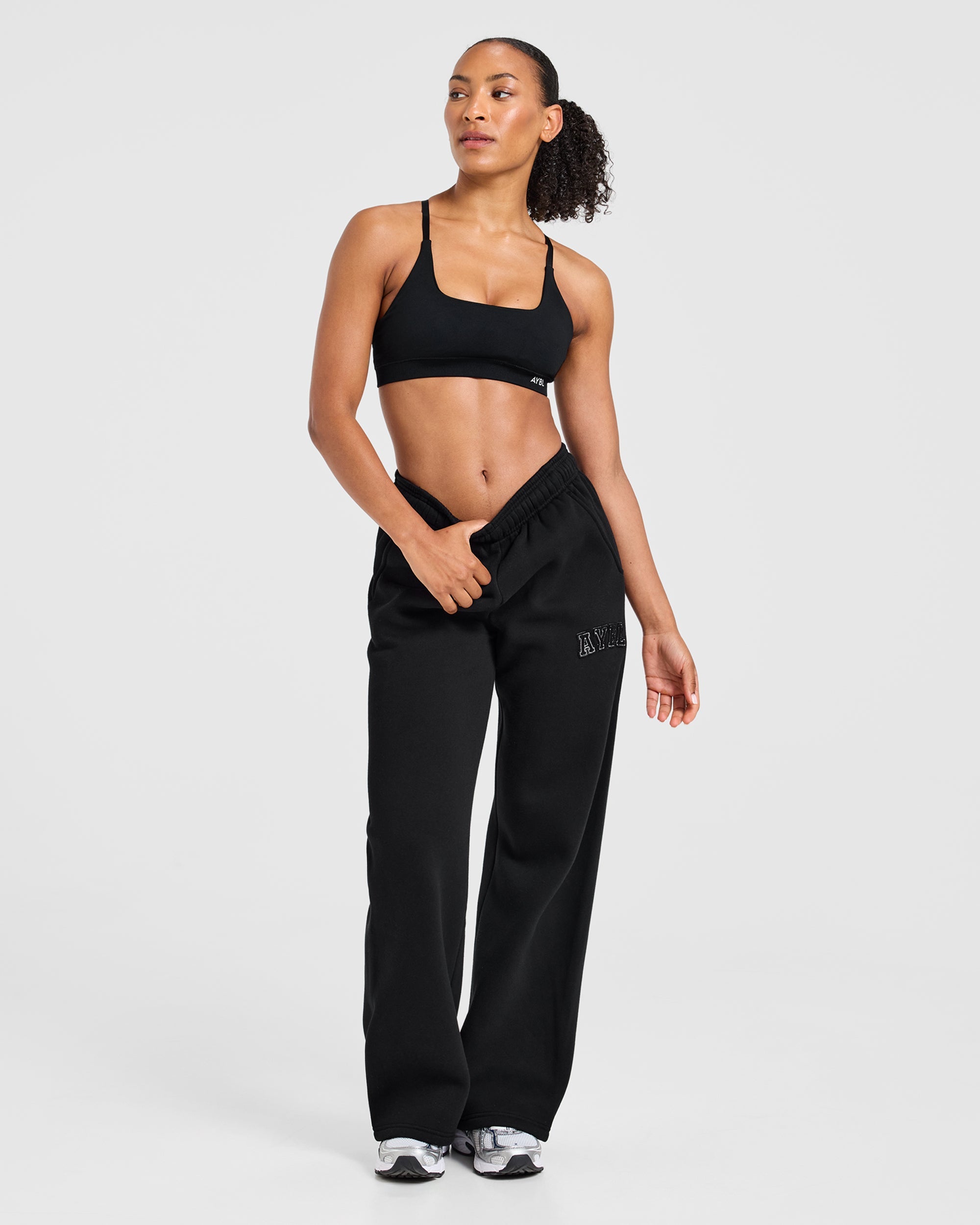 Varsity Applique Oversized Straight Leg Joggers - Black
