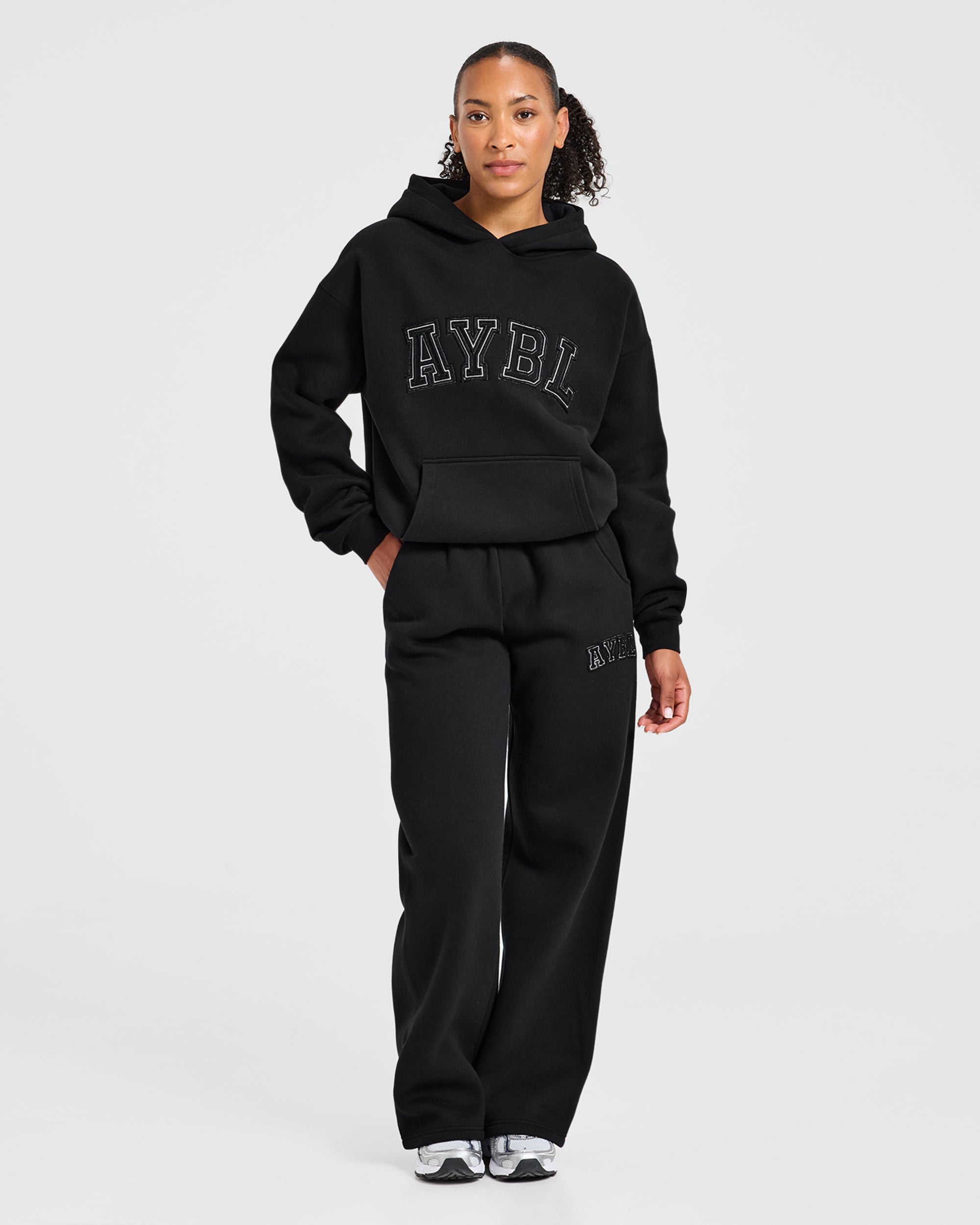 Varsity Applique Oversized Straight Leg Joggers - Black