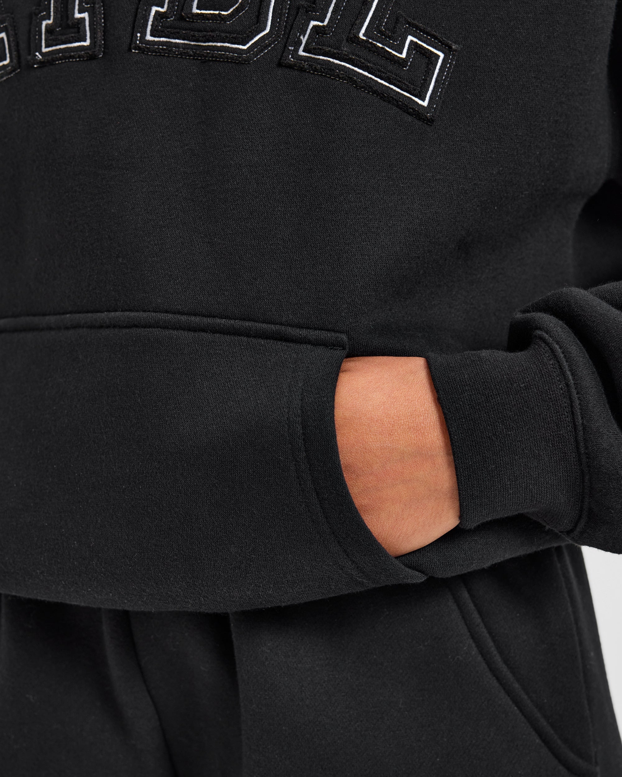 Varsity Applique Oversized Hoodie - Black
