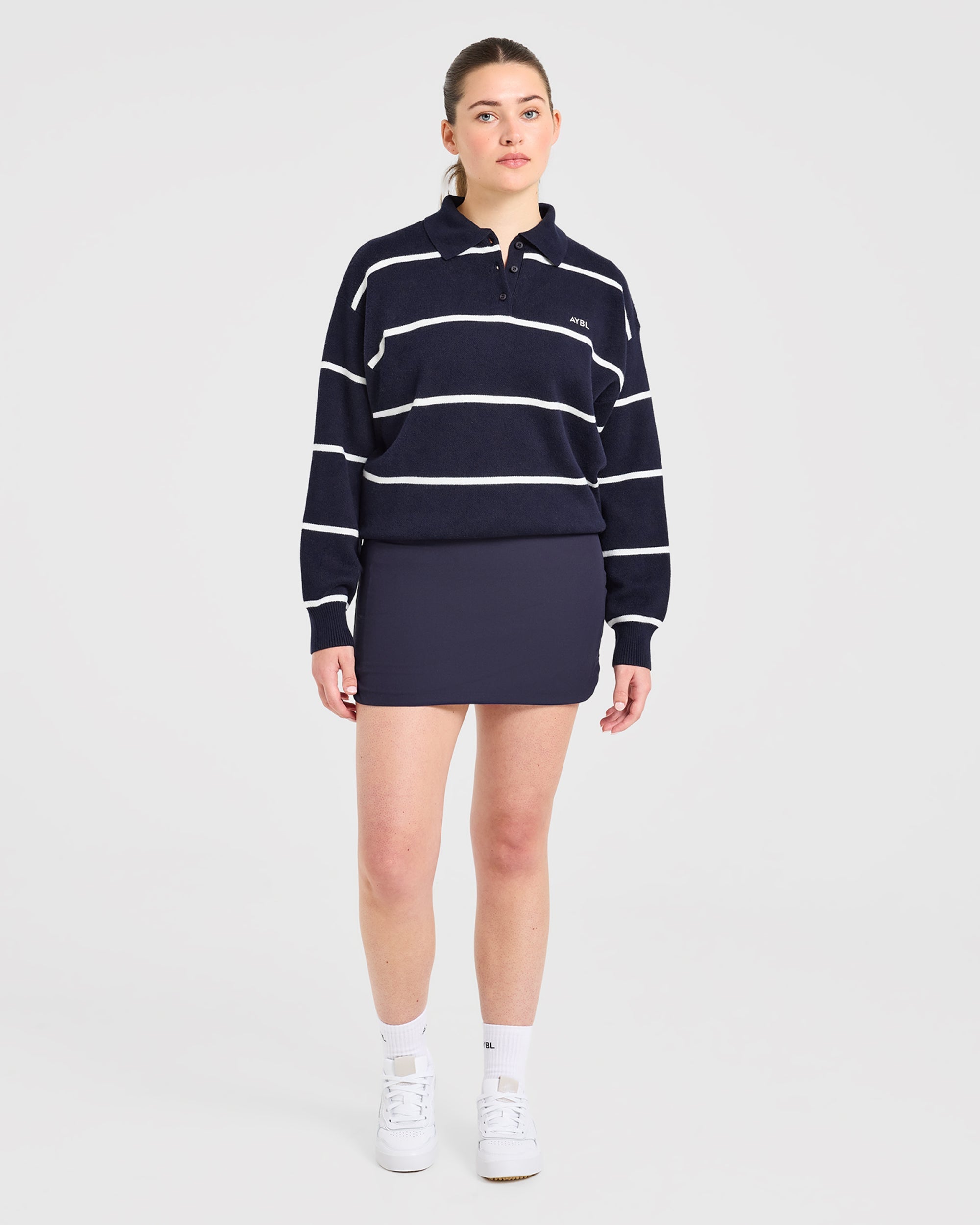 Signature Relaxed Knitted Polo - Navy/White