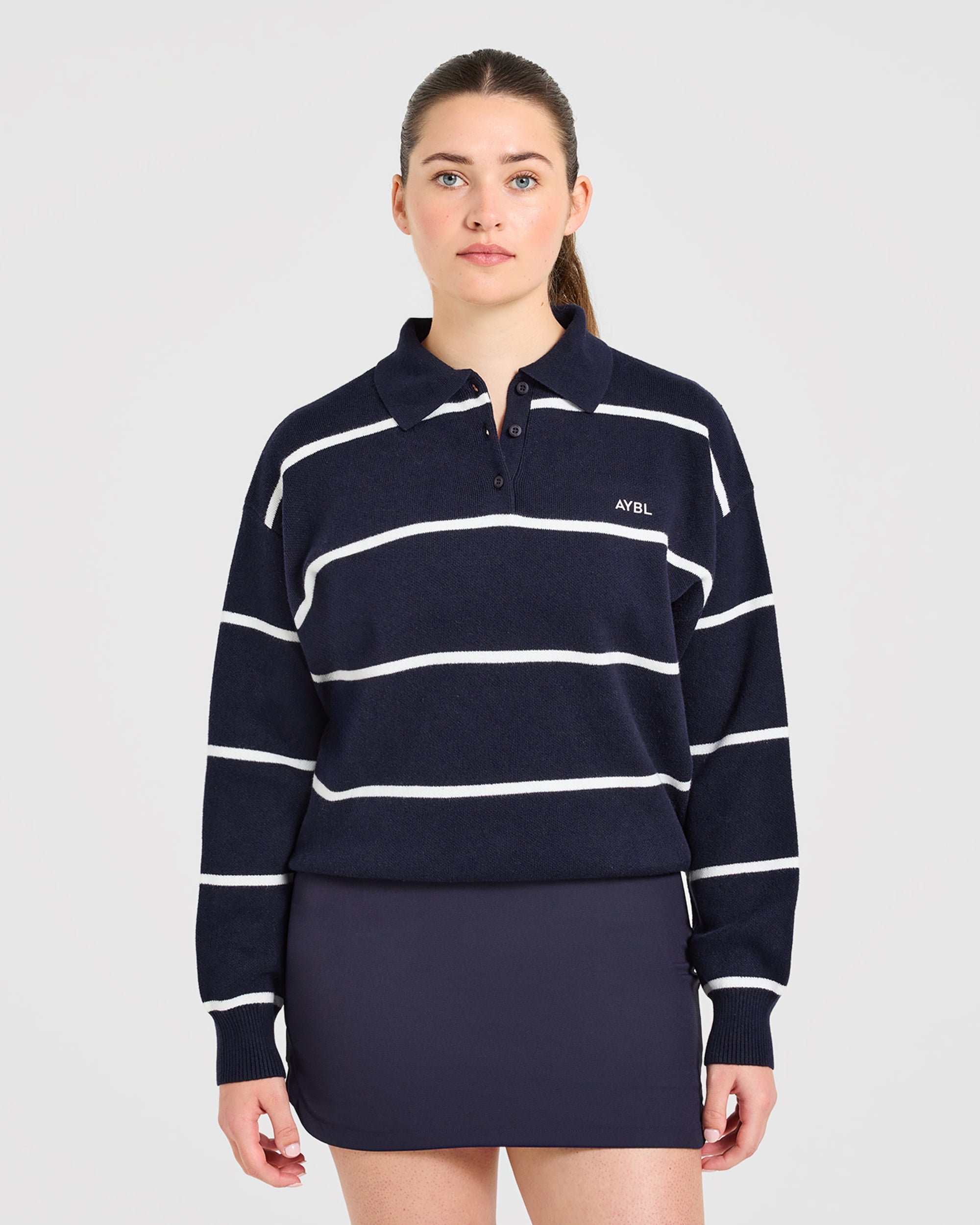 Signature Relaxed Knitted Polo - Navy/White