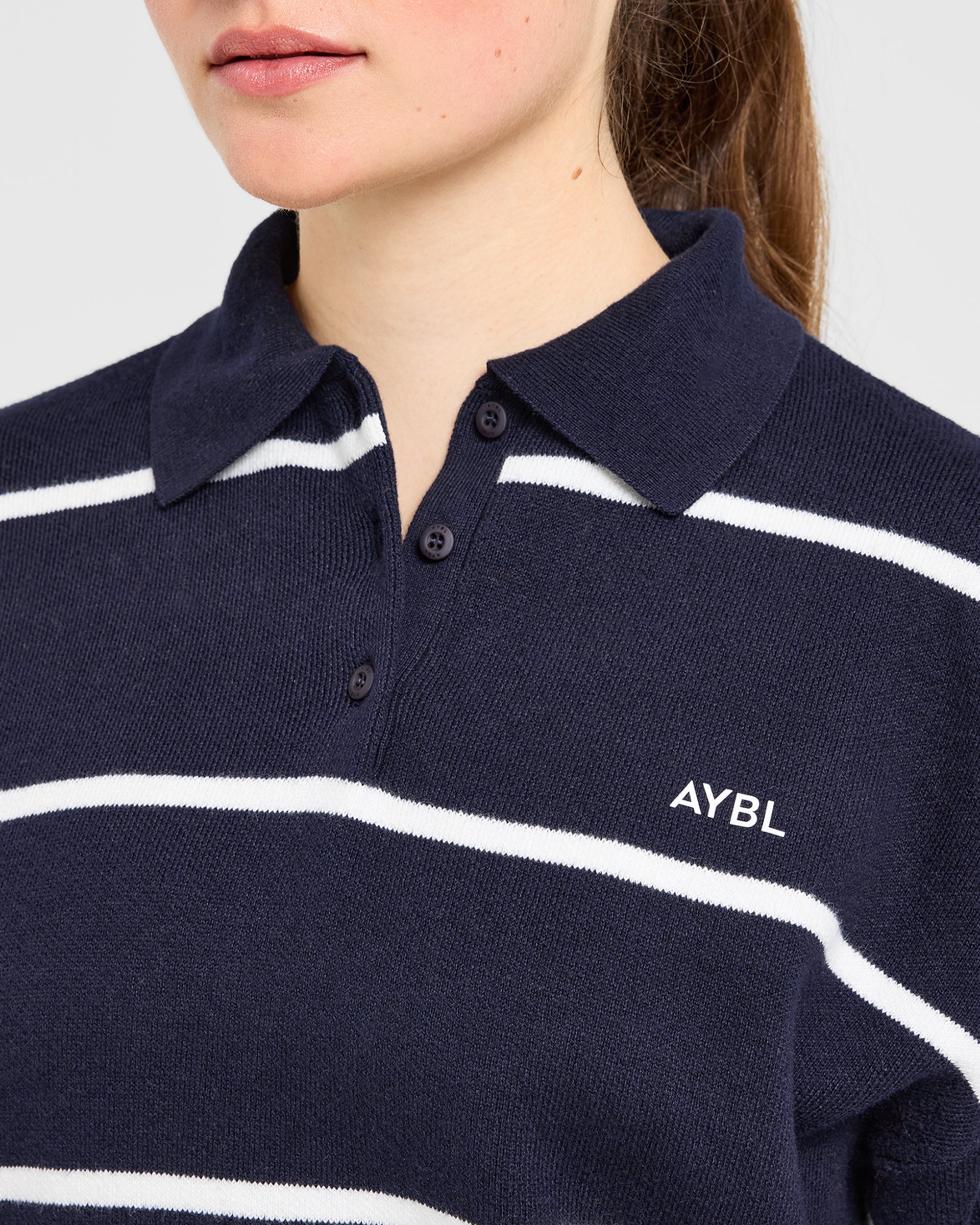 Signature Relaxed Knitted Polo - Navy/White