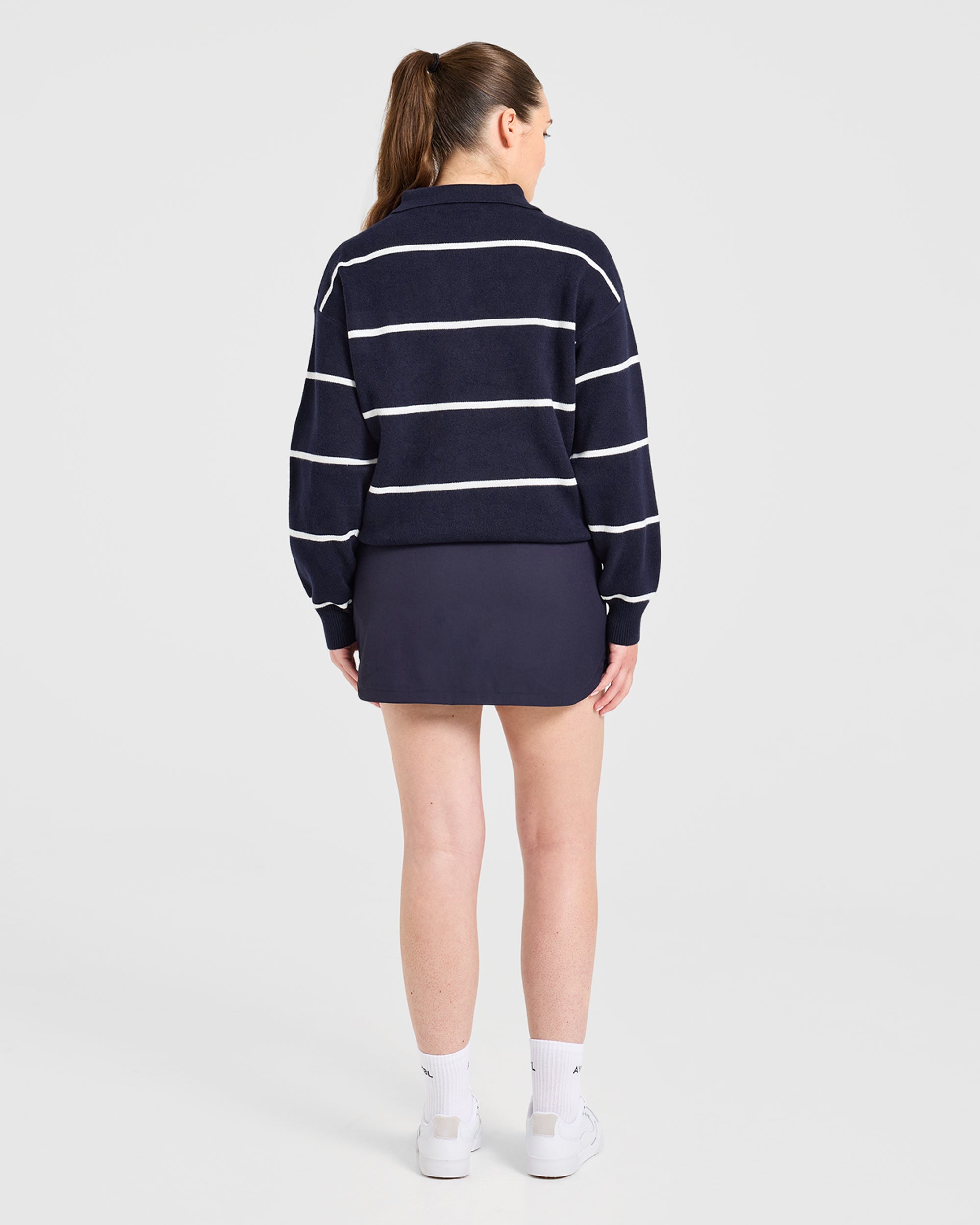 Signature Relaxed Knitted Polo - Navy/White