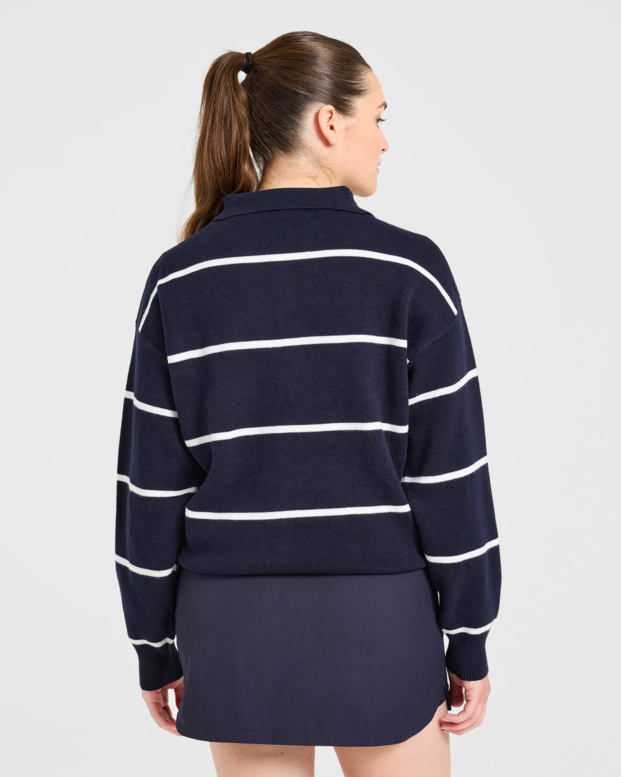 Signature Relaxed Knitted Polo - Navy/White