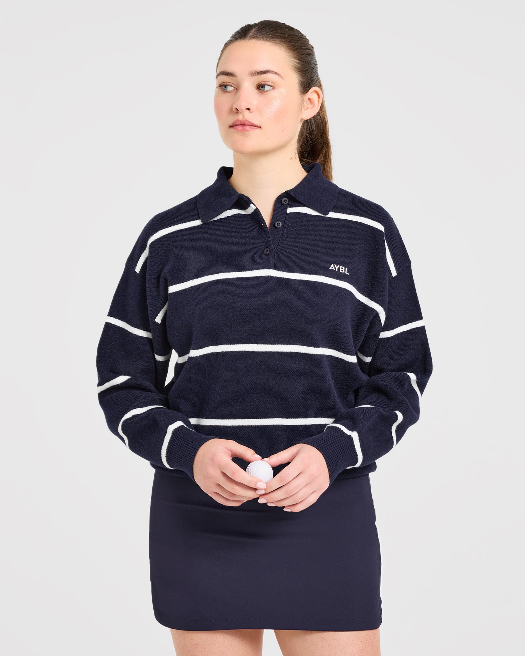 Signature Relaxed Knitted Polo - Navy/White