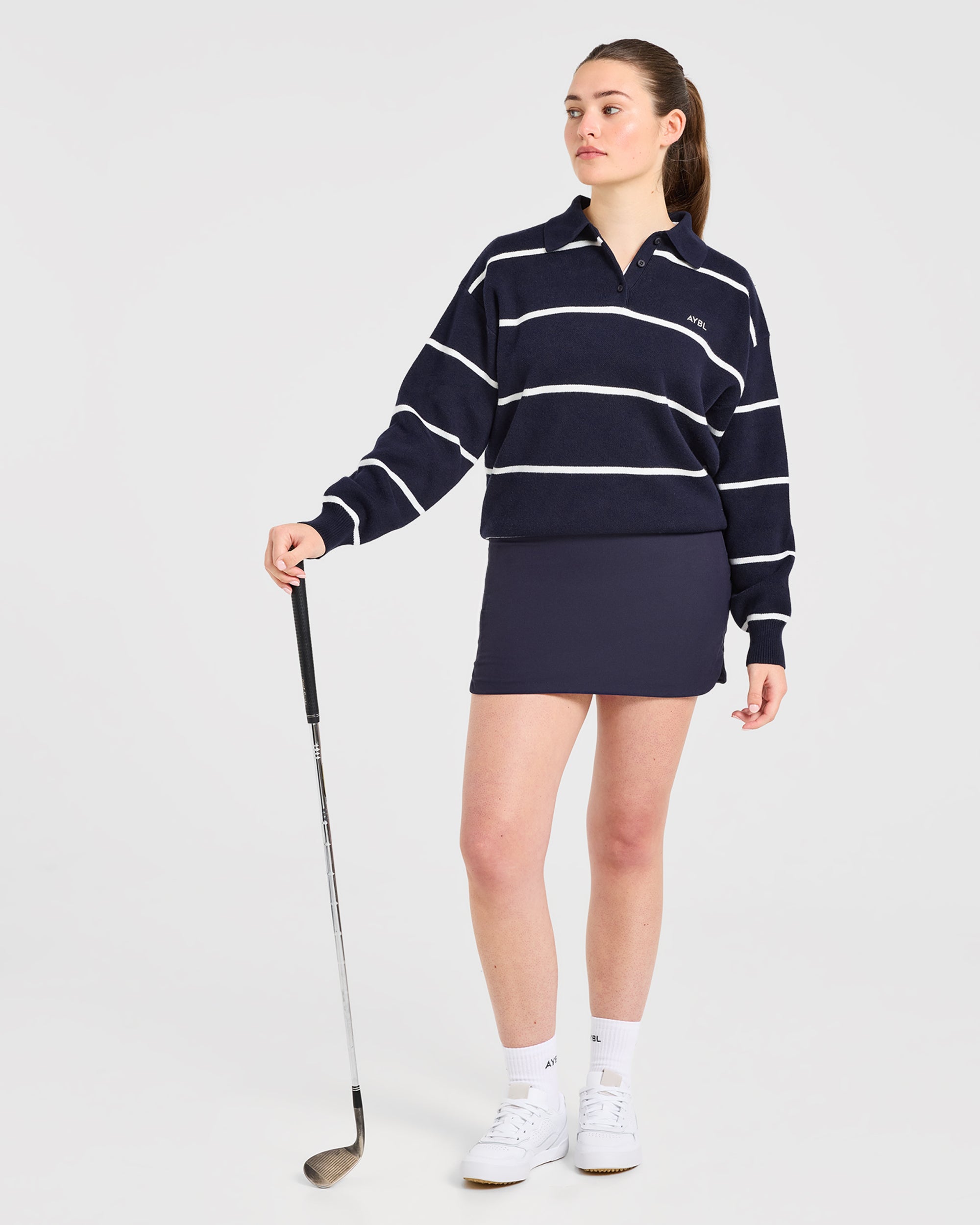 Signature Relaxed Knitted Polo - Navy/White