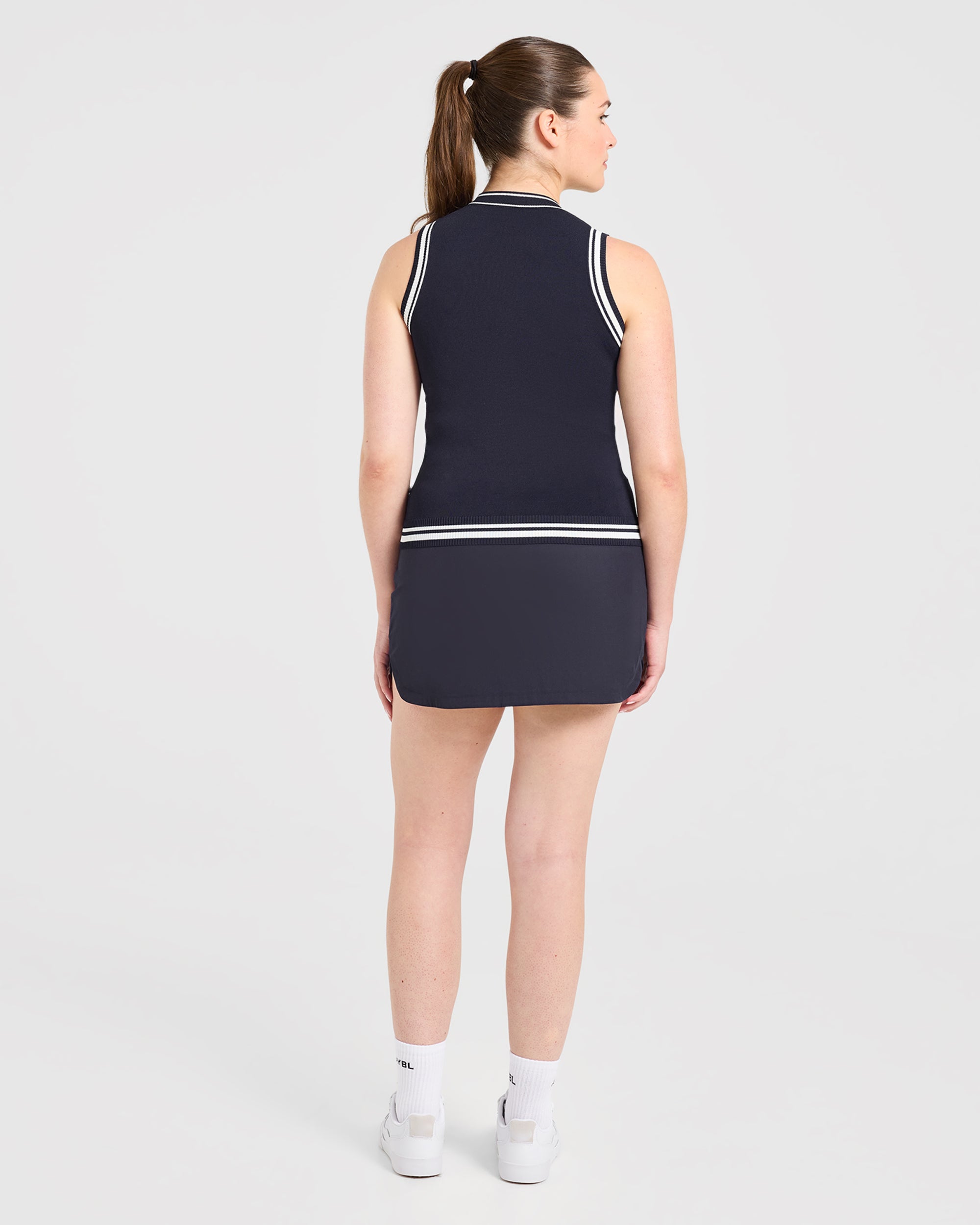Classic Knitted High Neck Vest - Navy