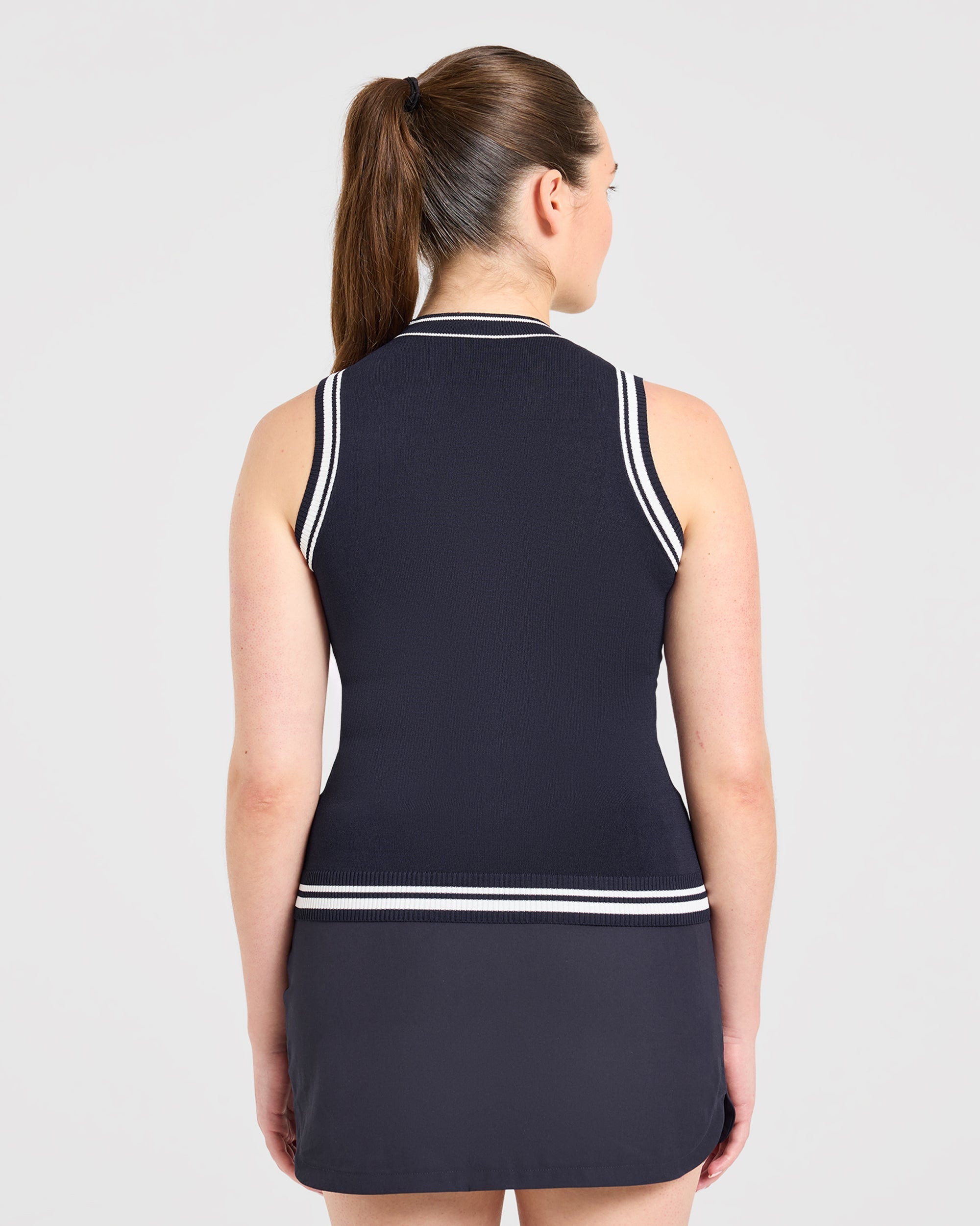 Classic Knitted High Neck Vest - Navy