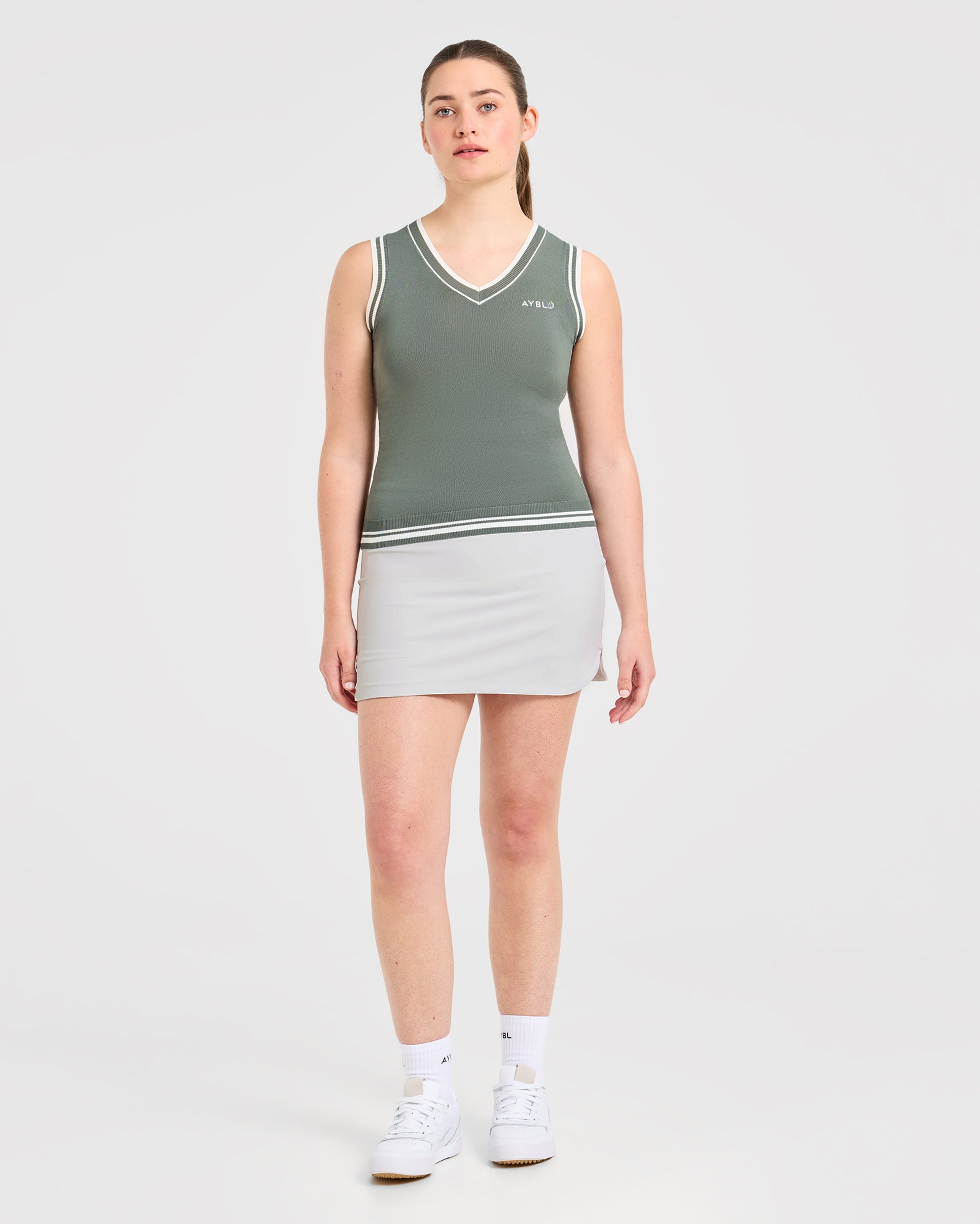 Classic Knitted V Neck Vest - Hillside Green