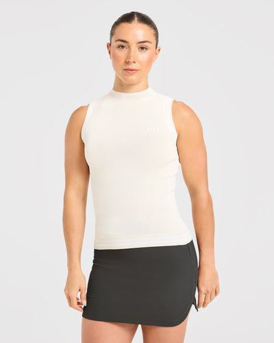 Classic Knitted High Neck Vest - Beige