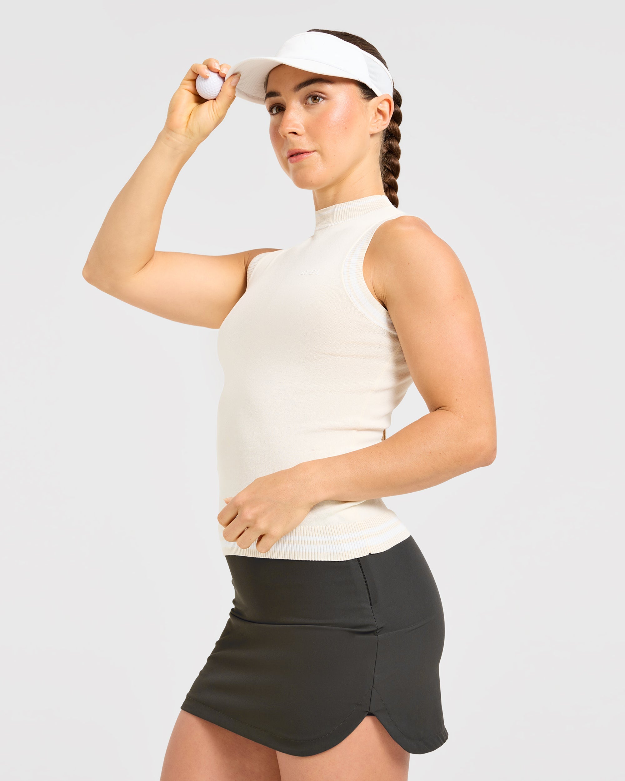 Classic Knitted High Neck Vest - Beige