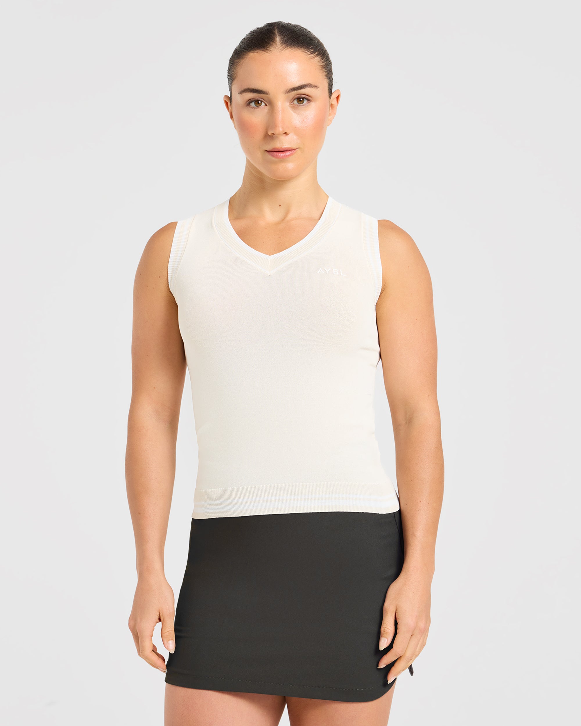 Classic Knitted V Neck Vest - Beige