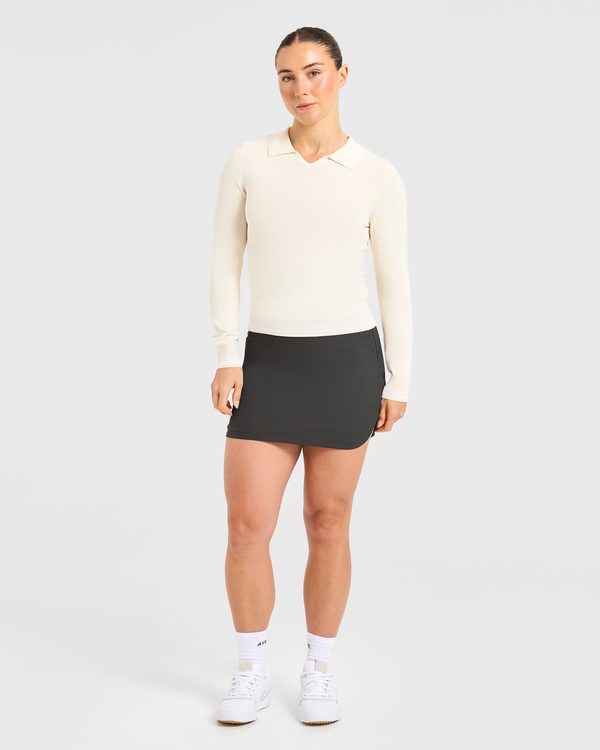Classic Knitted Long Sleeve Polo - Beige