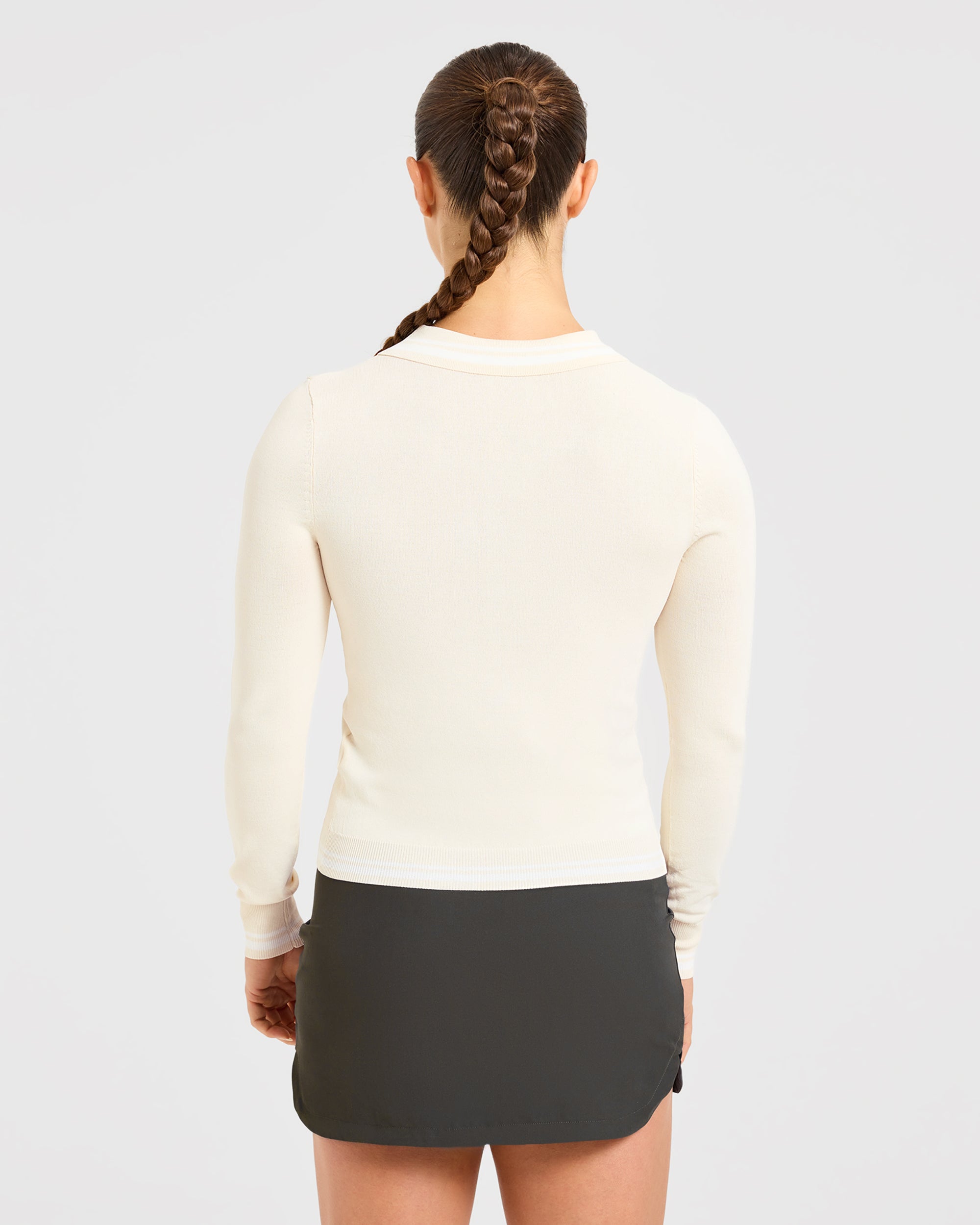 Classic Knitted Long Sleeve Polo - Beige