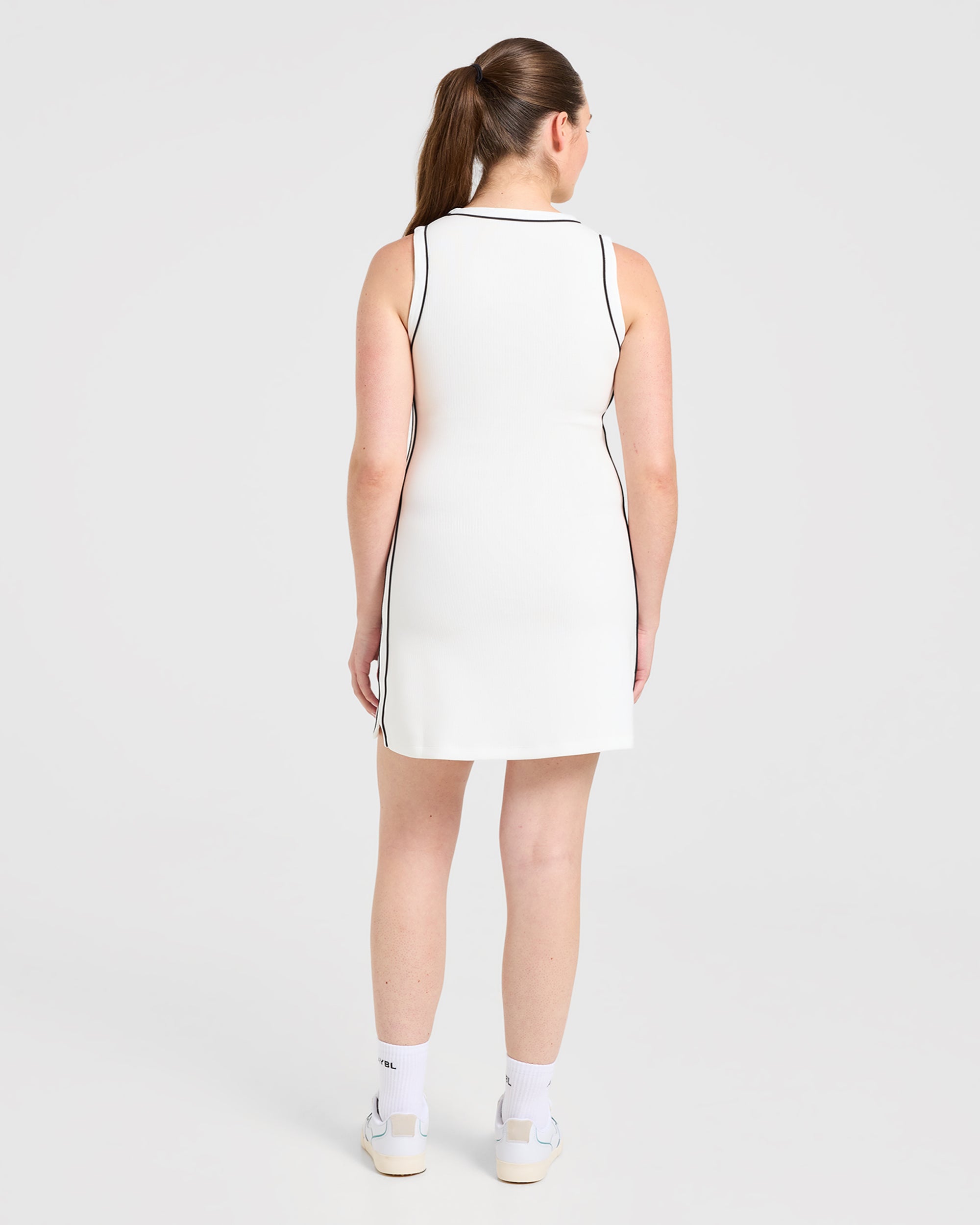 Signature V Neck Dress - White
