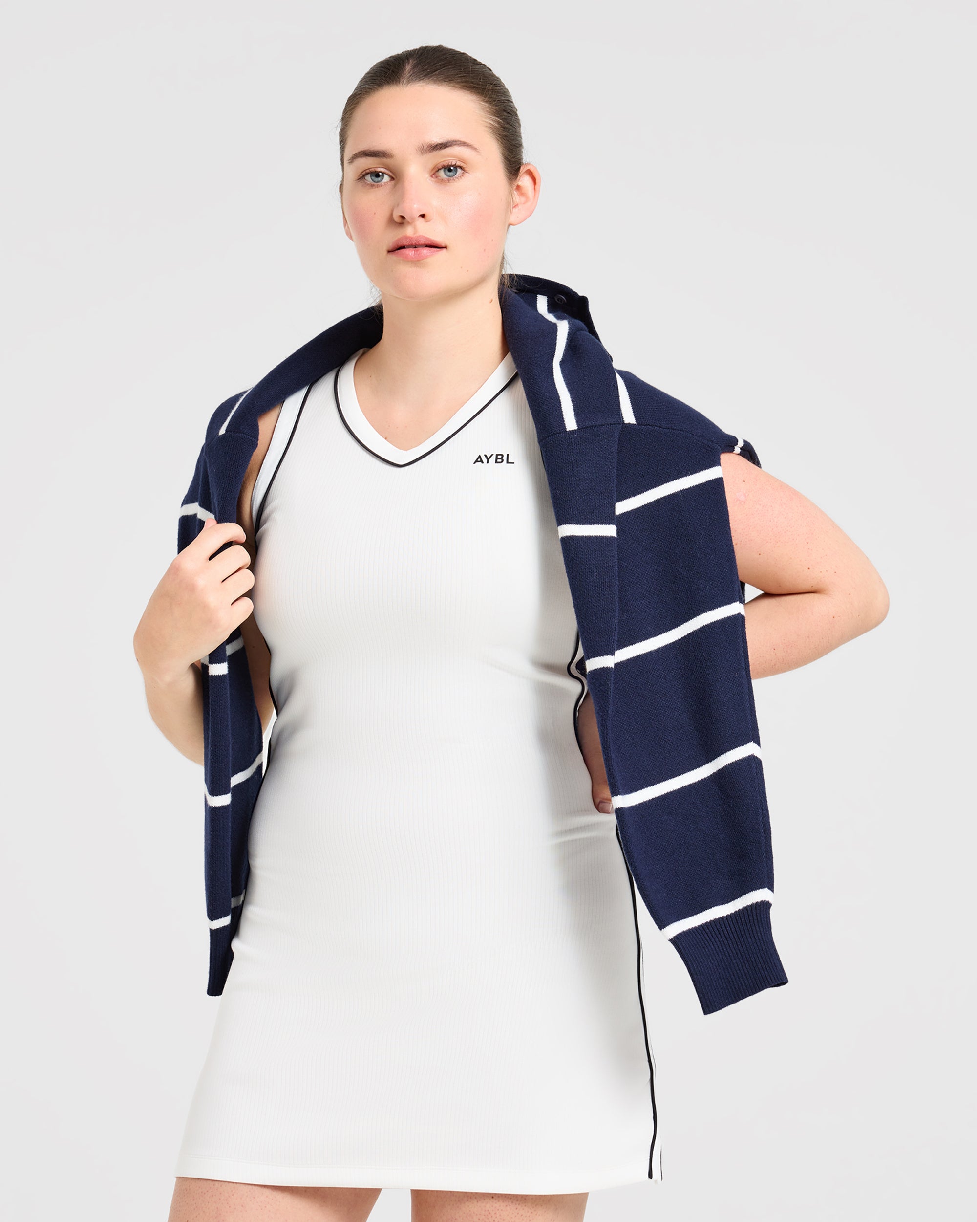 Signature V Neck Dress - White