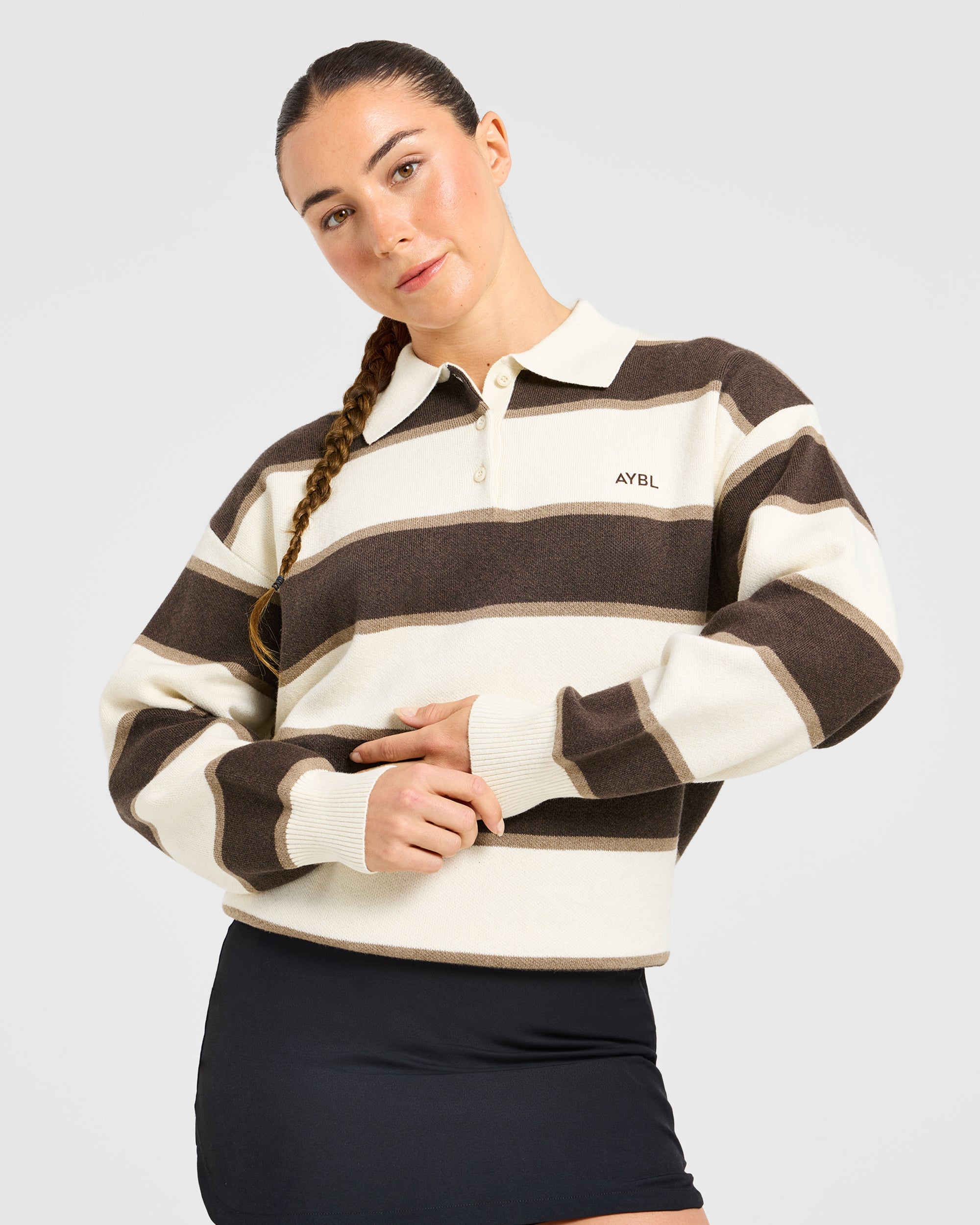 Signature Relaxed Knitted Polo - Beige/Brown