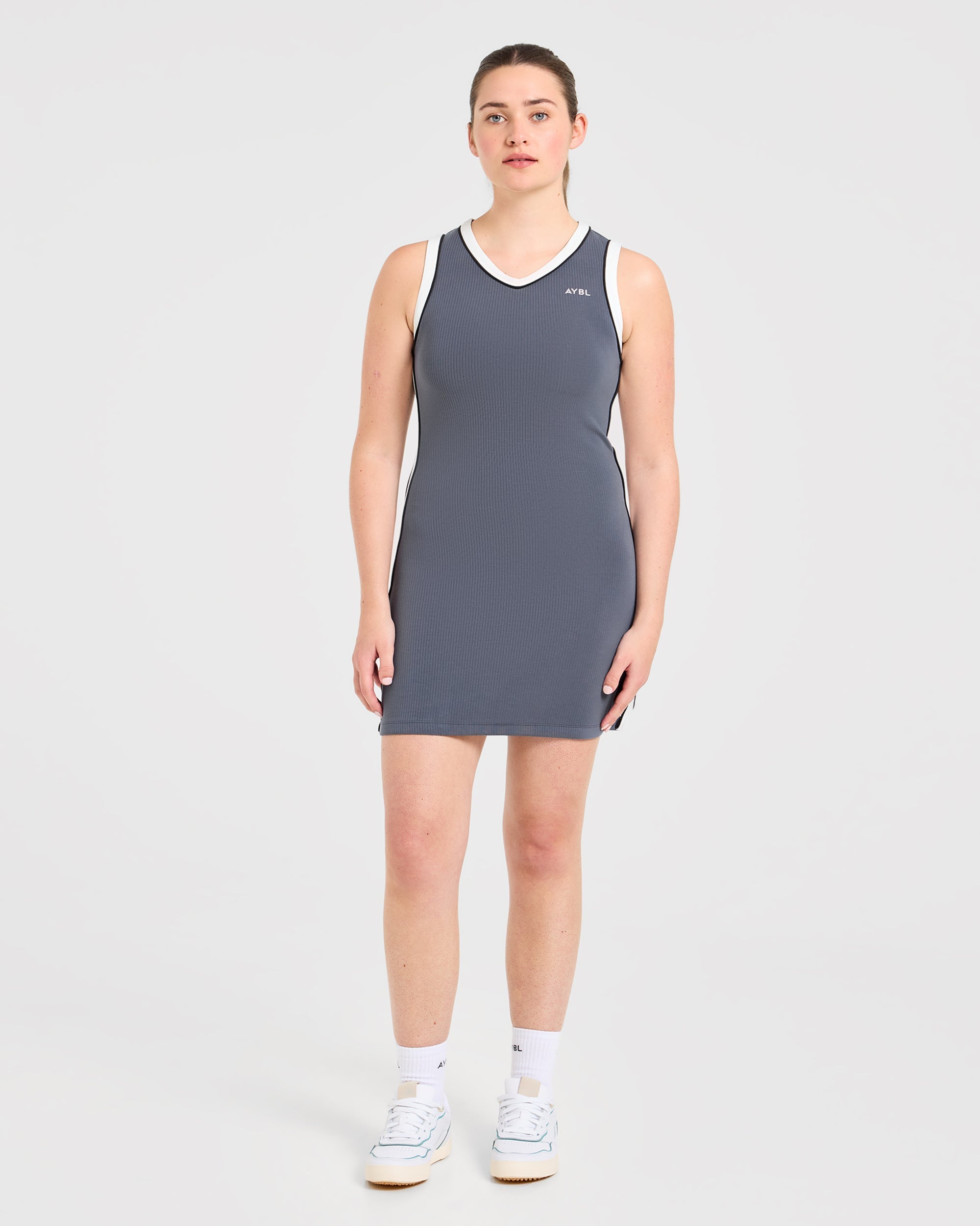 Signature V Neck Dress - Steel Blue
