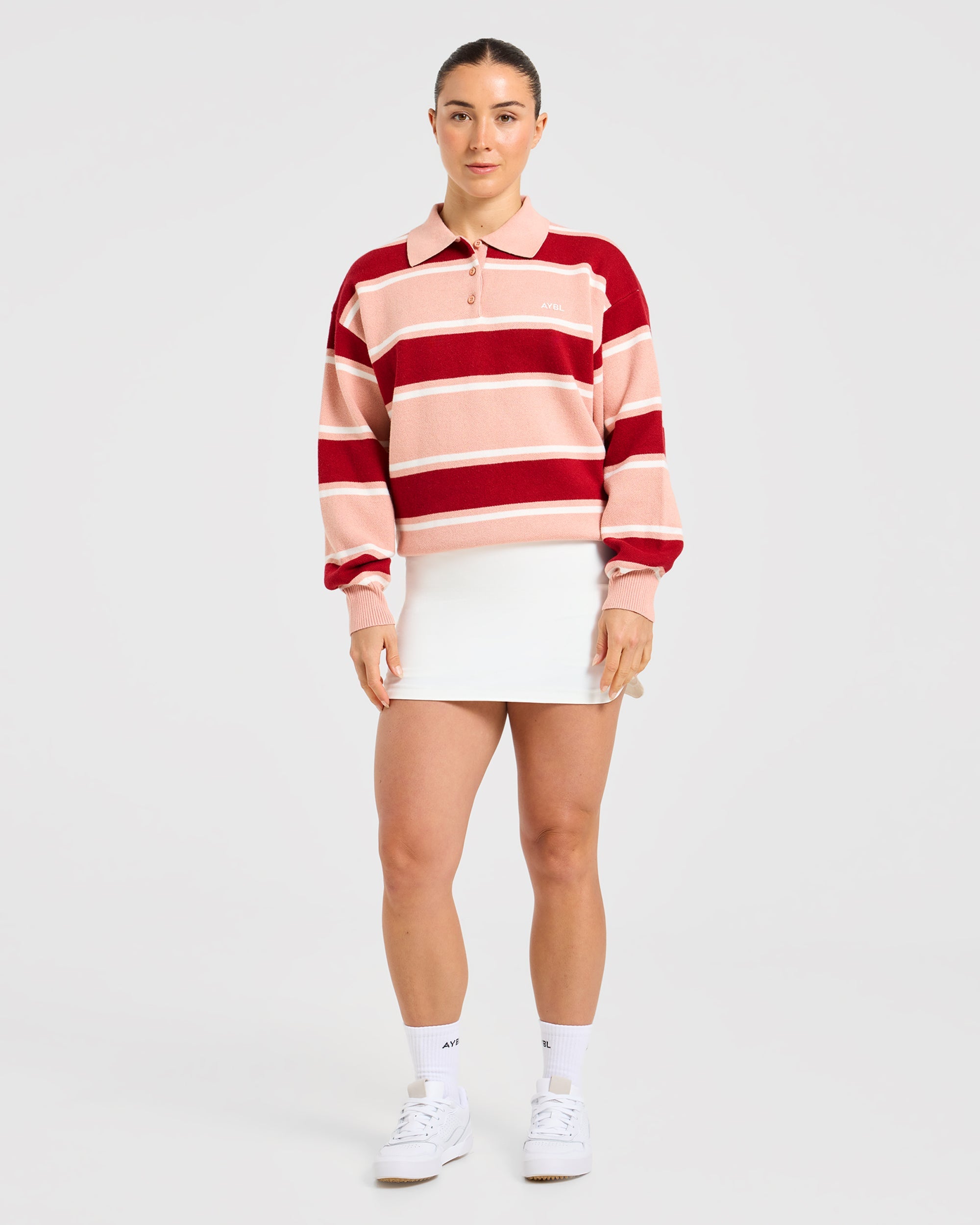 Signature Relaxed Knitted Polo - Burgundy/Pink