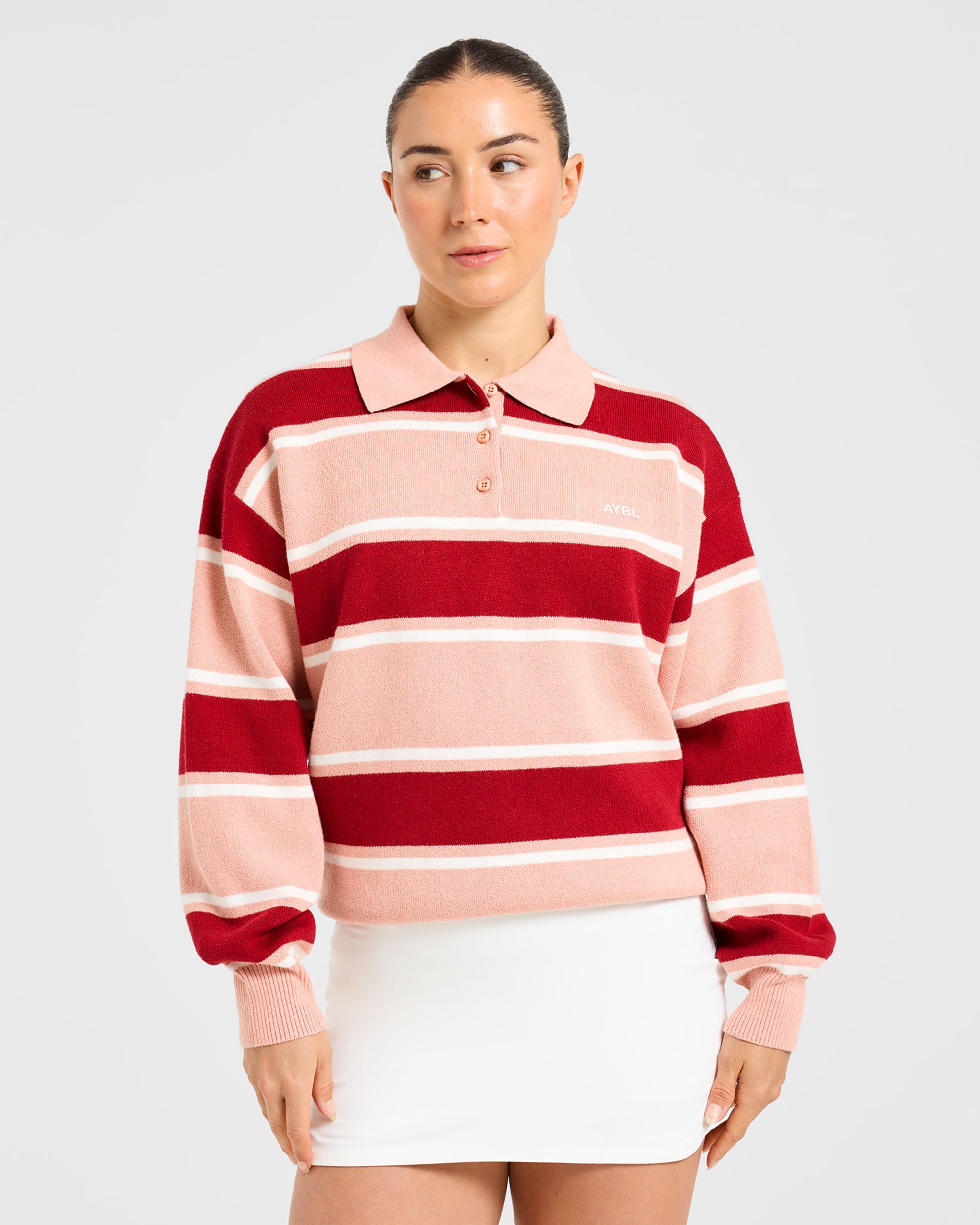 Signature Relaxed Knitted Polo - Burgundy/Pink