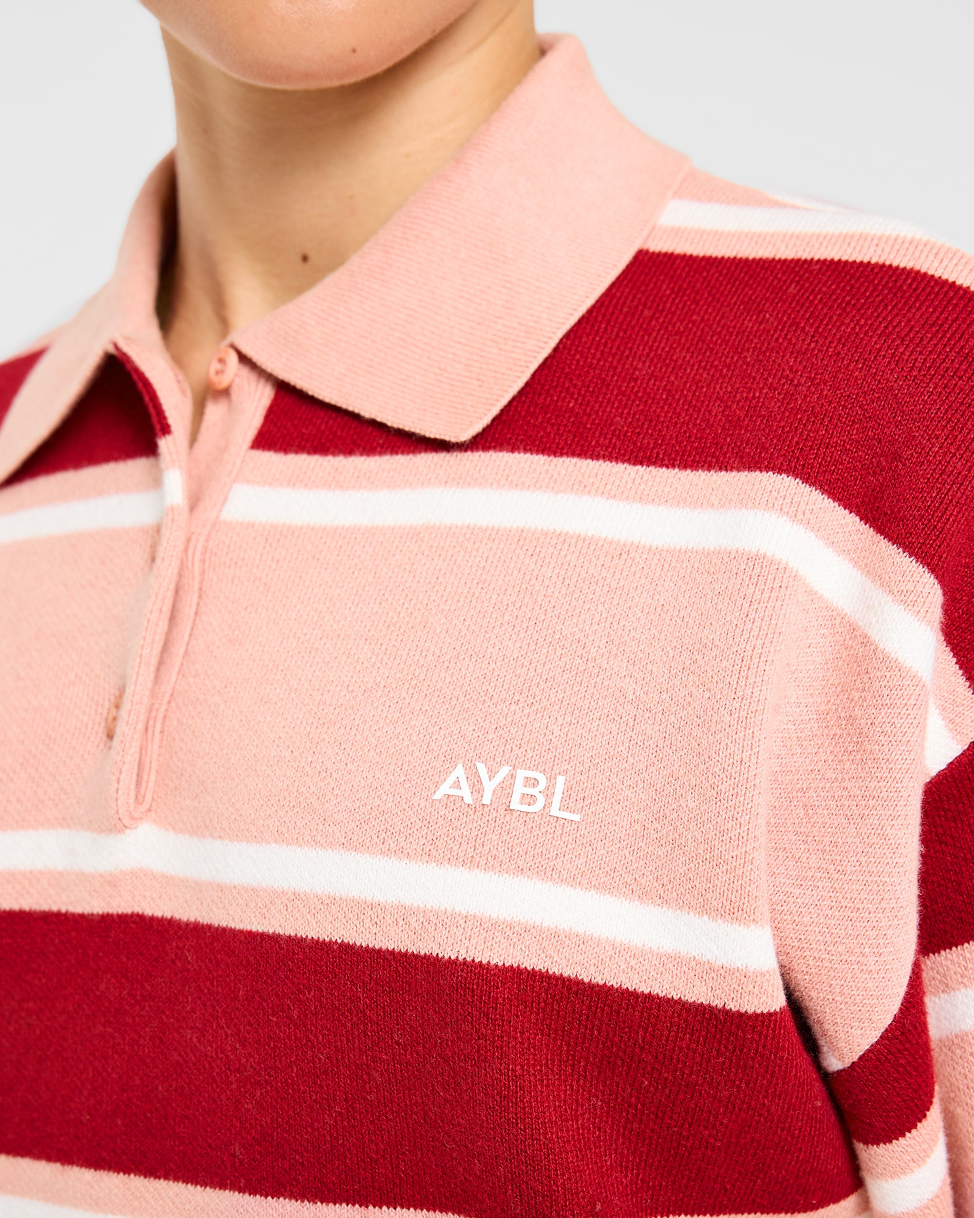 Signature Relaxed Knitted Polo - Burgundy/Pink