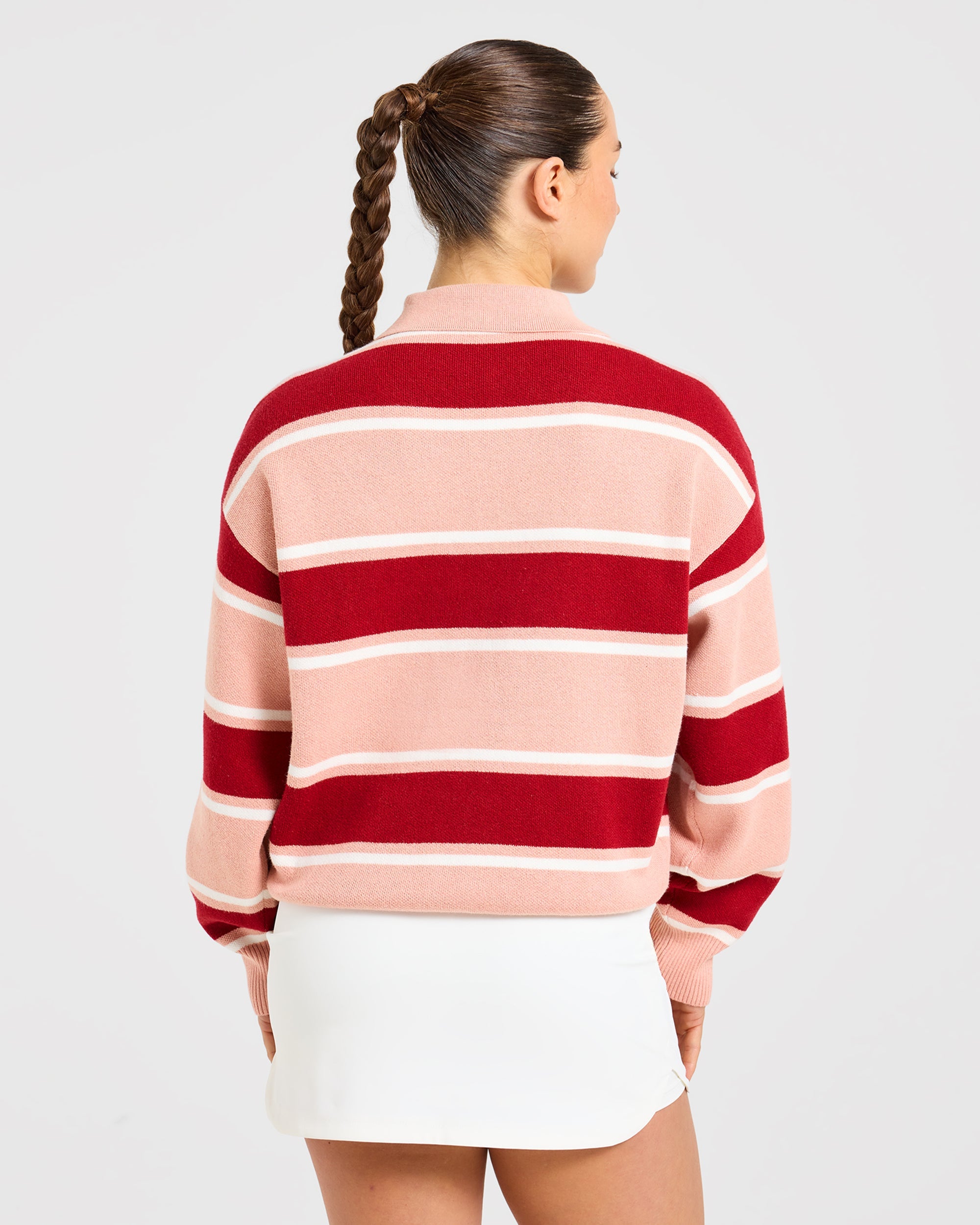 Signature Relaxed Knitted Polo - Burgundy/Pink