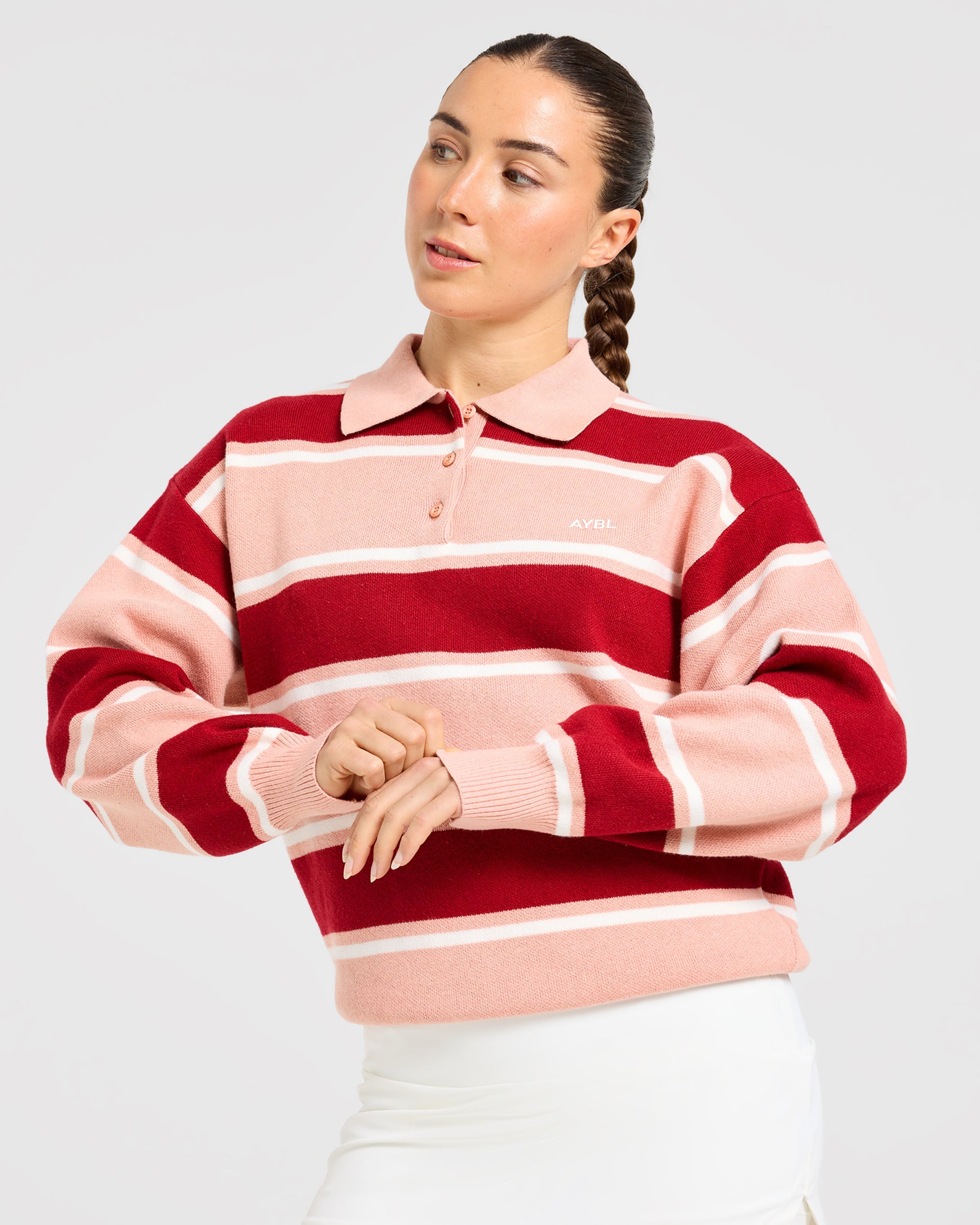Signature Relaxed Knitted Polo - Burgundy/Pink