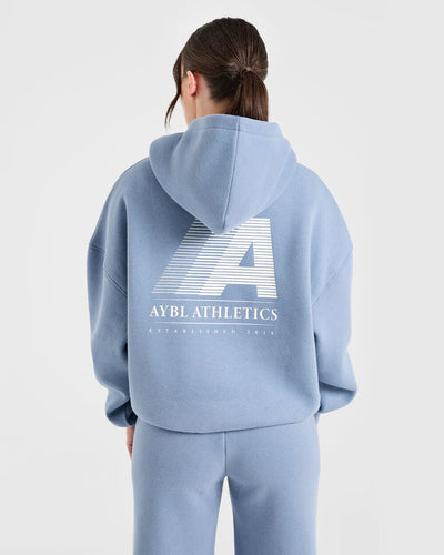 Retro Athletics Oversized Hoodie - Vintage Blue