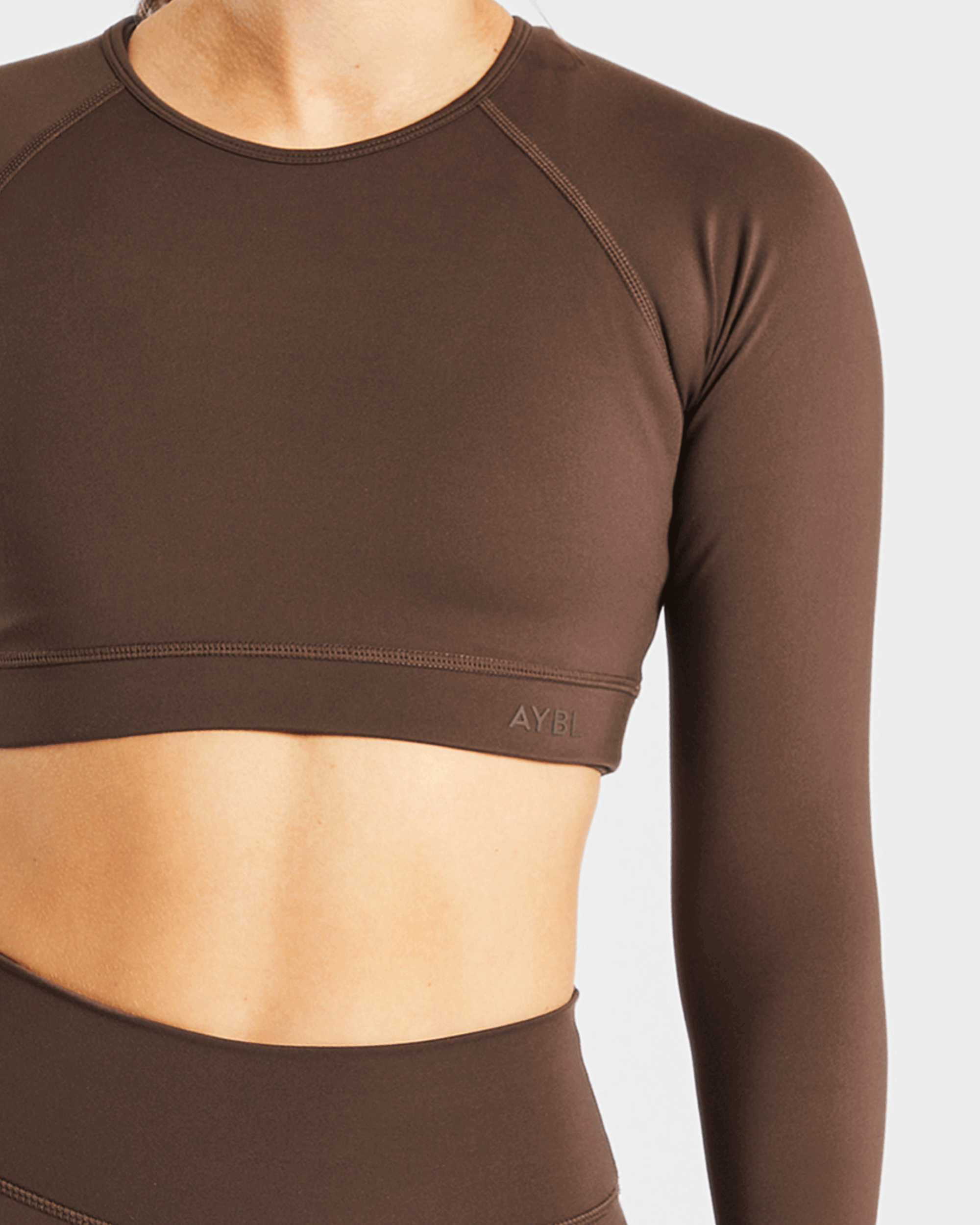 Staple Long Sleeve Crop Top - Brown