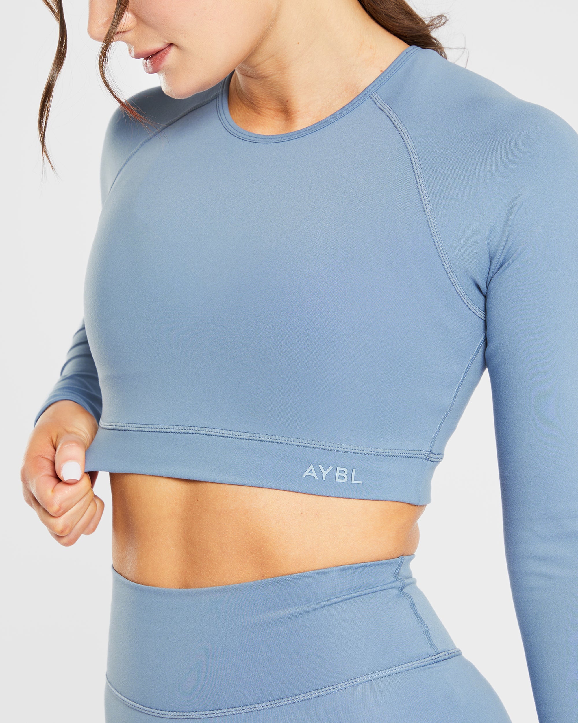 Staple Long Sleeve Crop Top - Slate Blue