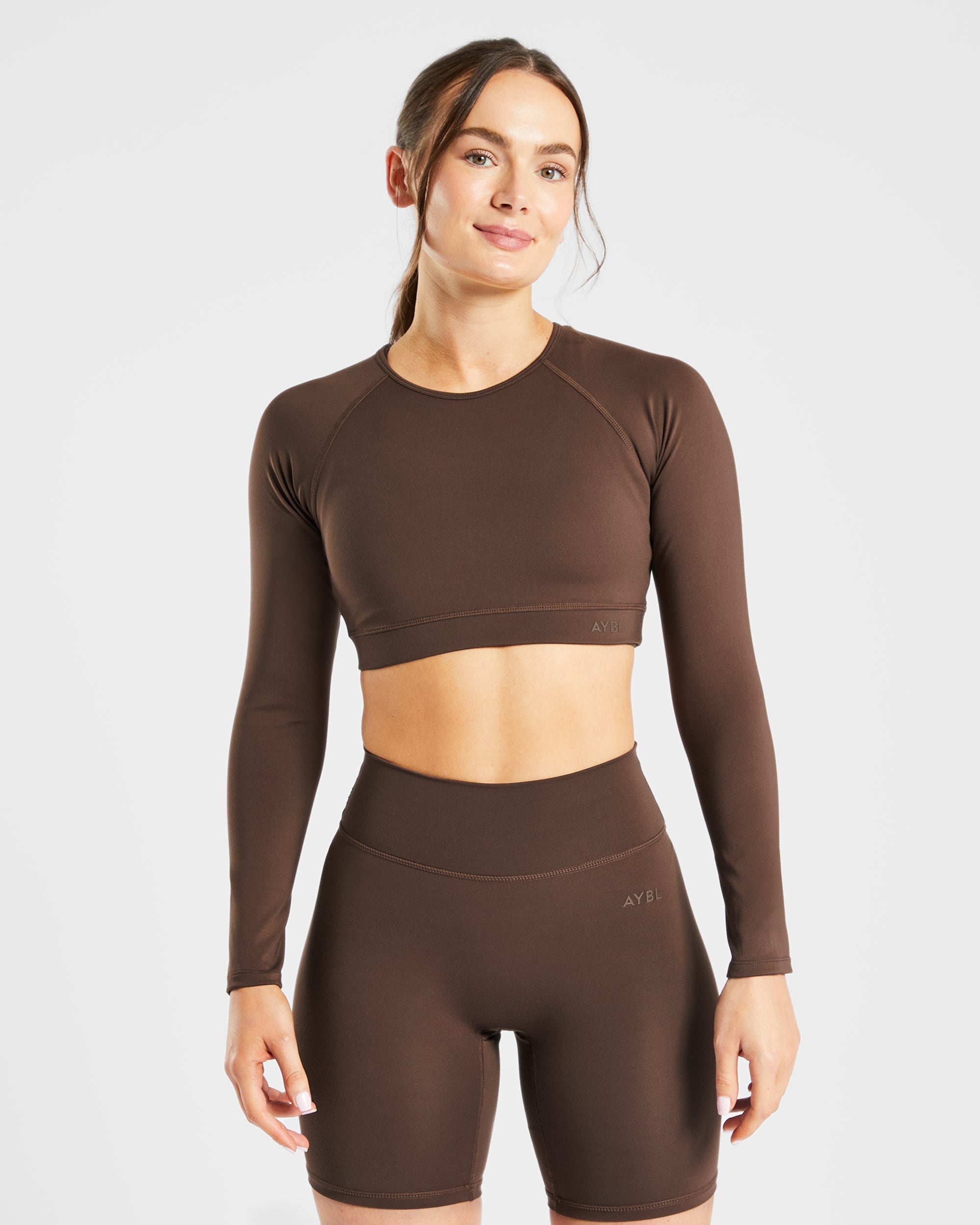 Staple Long Sleeve Crop Top - Brown