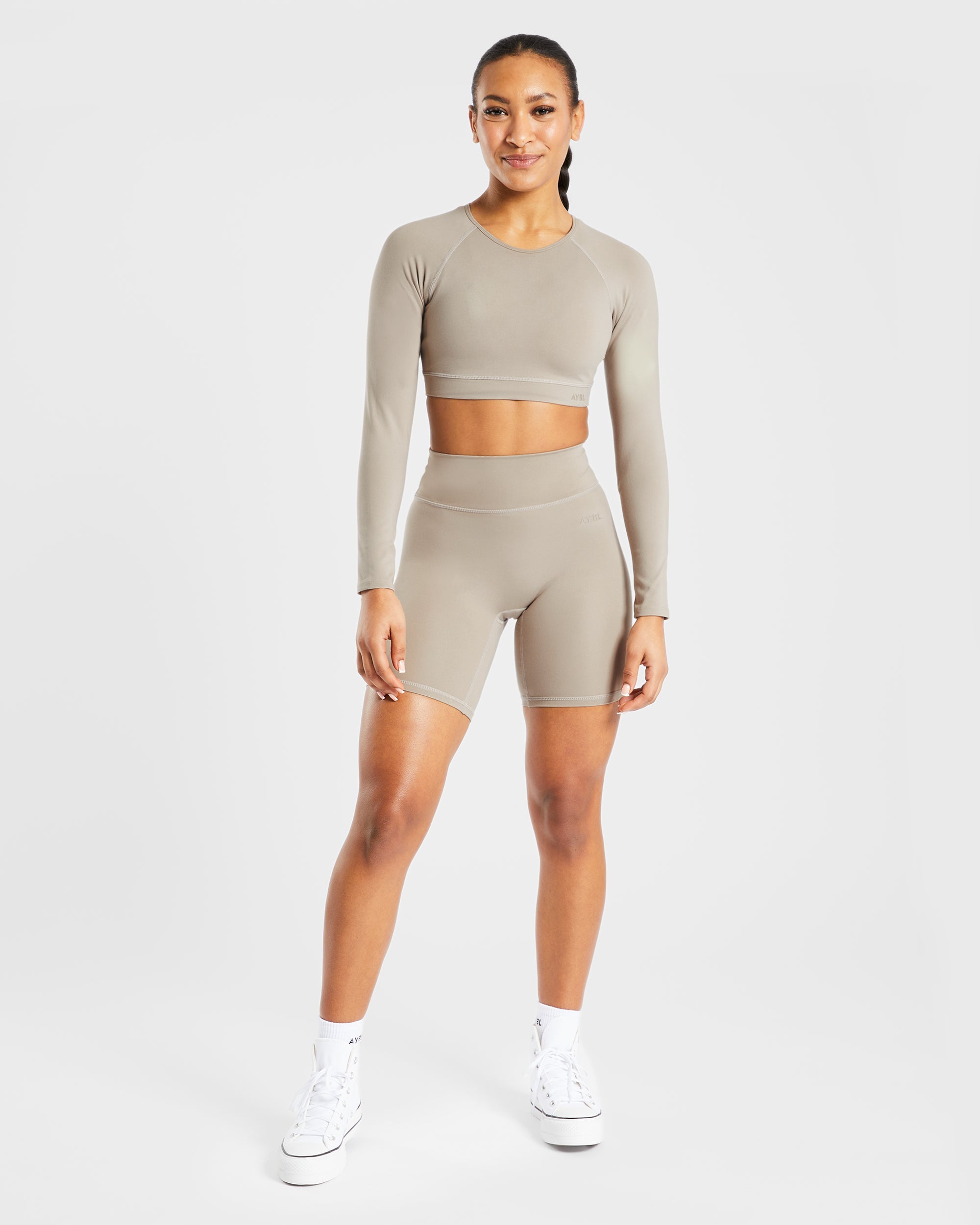 Staple Long Sleeve Crop Top - Muted Taupe