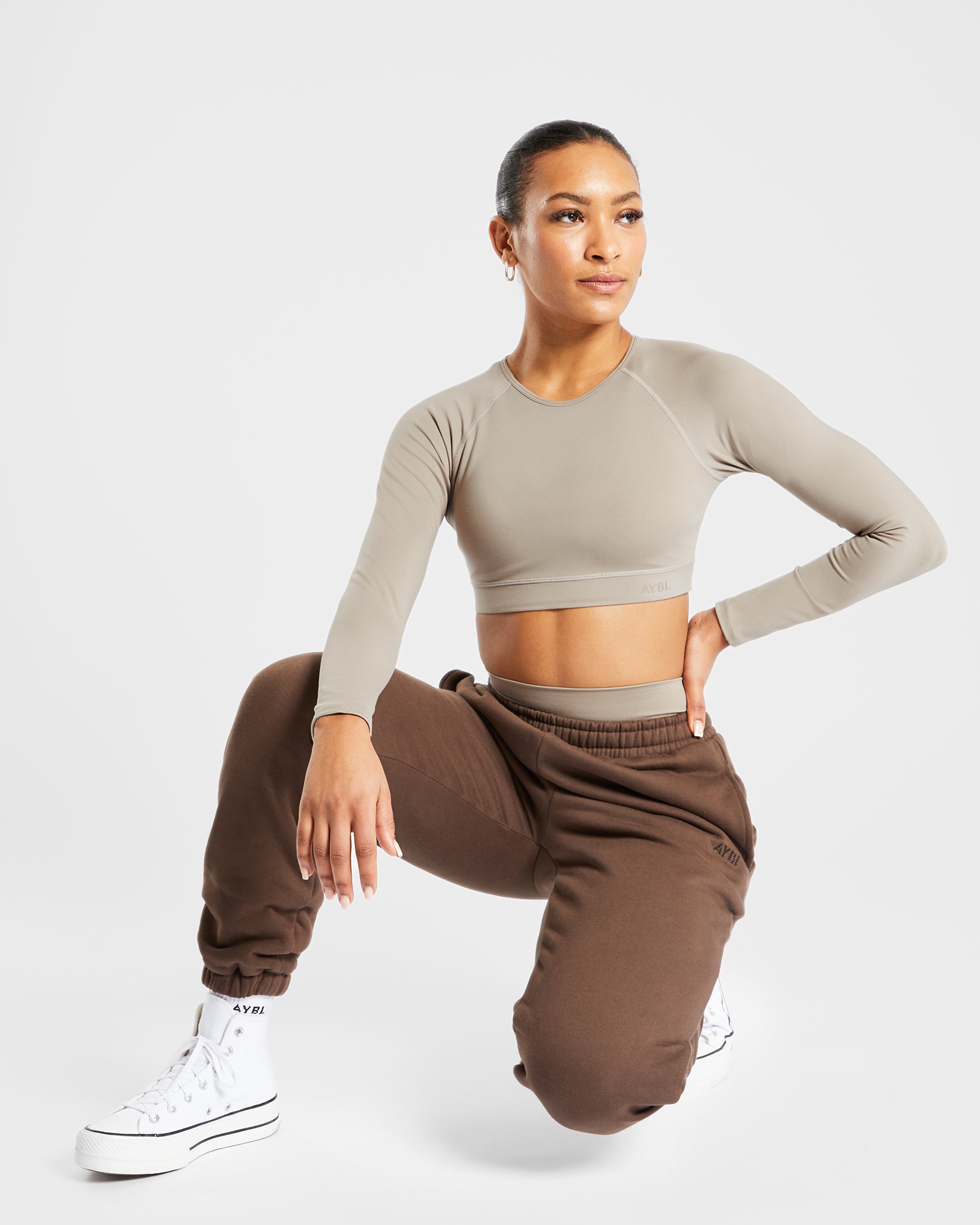 Staple Long Sleeve Crop Top - Muted Taupe