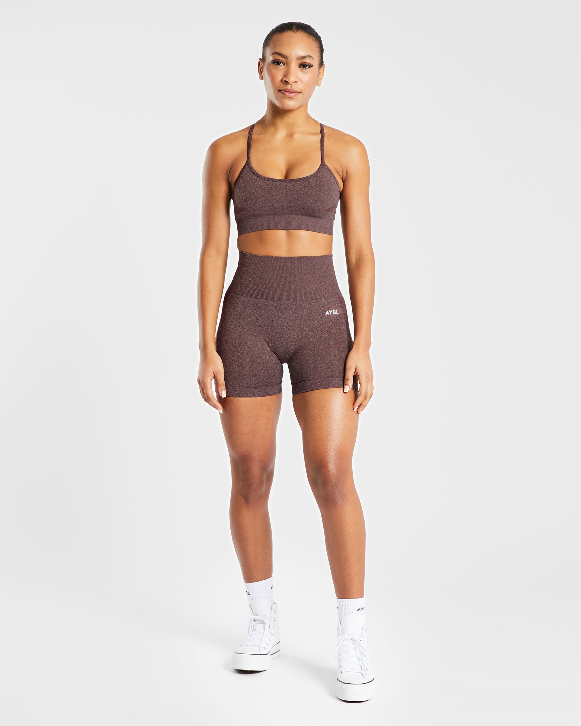 Nahtlose Empower-Shorts – Braun meliert