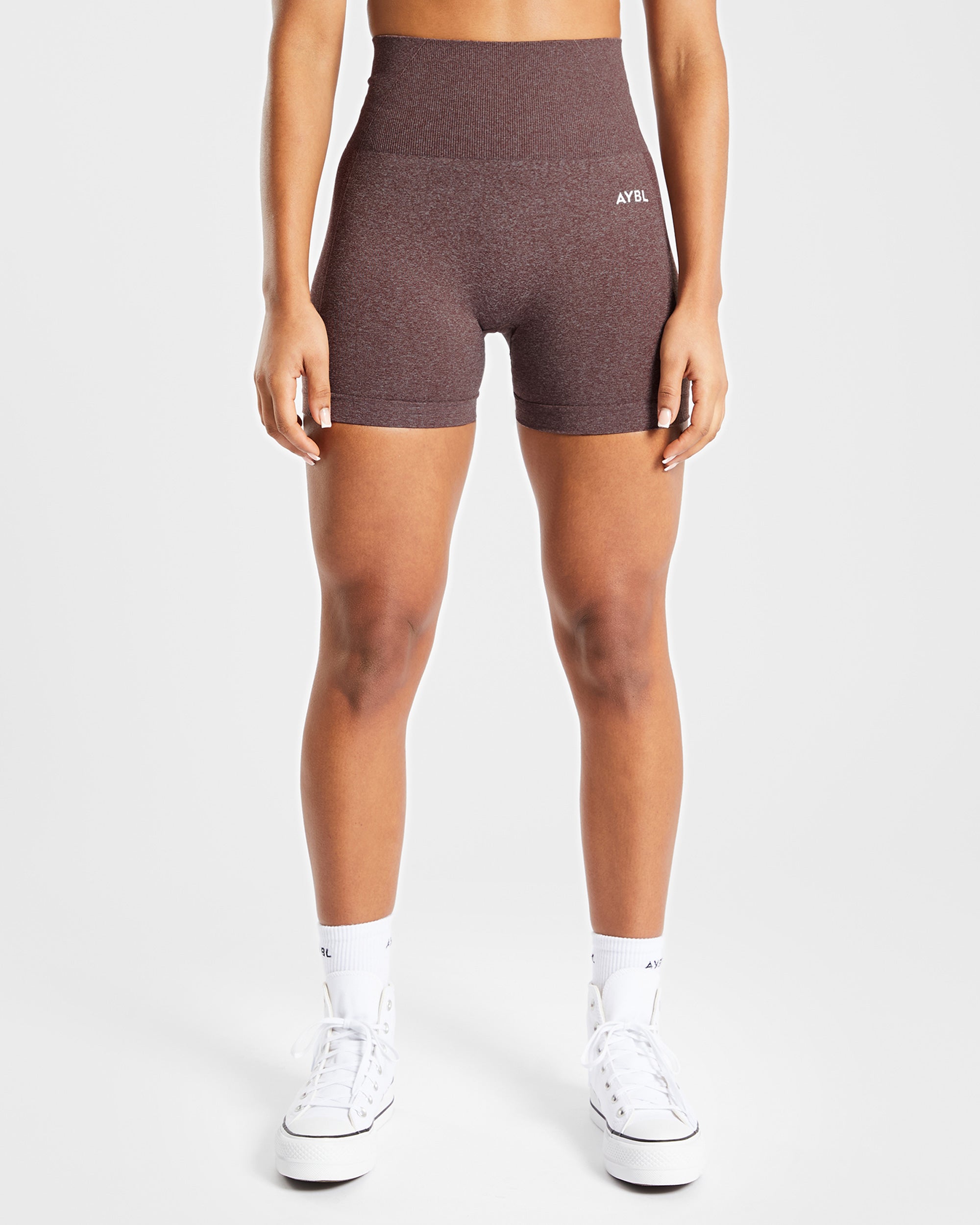 Nahtlose Empower-Shorts – Braun meliert