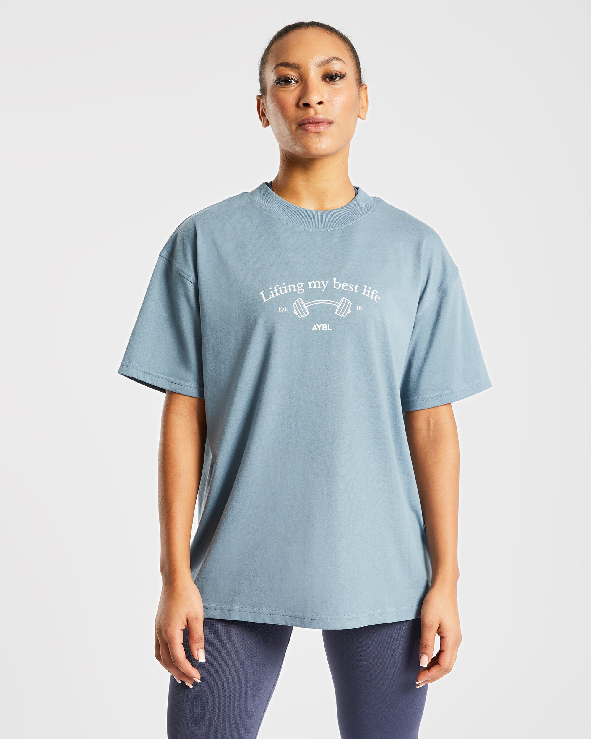 Lifting My Best Life Übergroßes T-Shirt – Vintage Blau