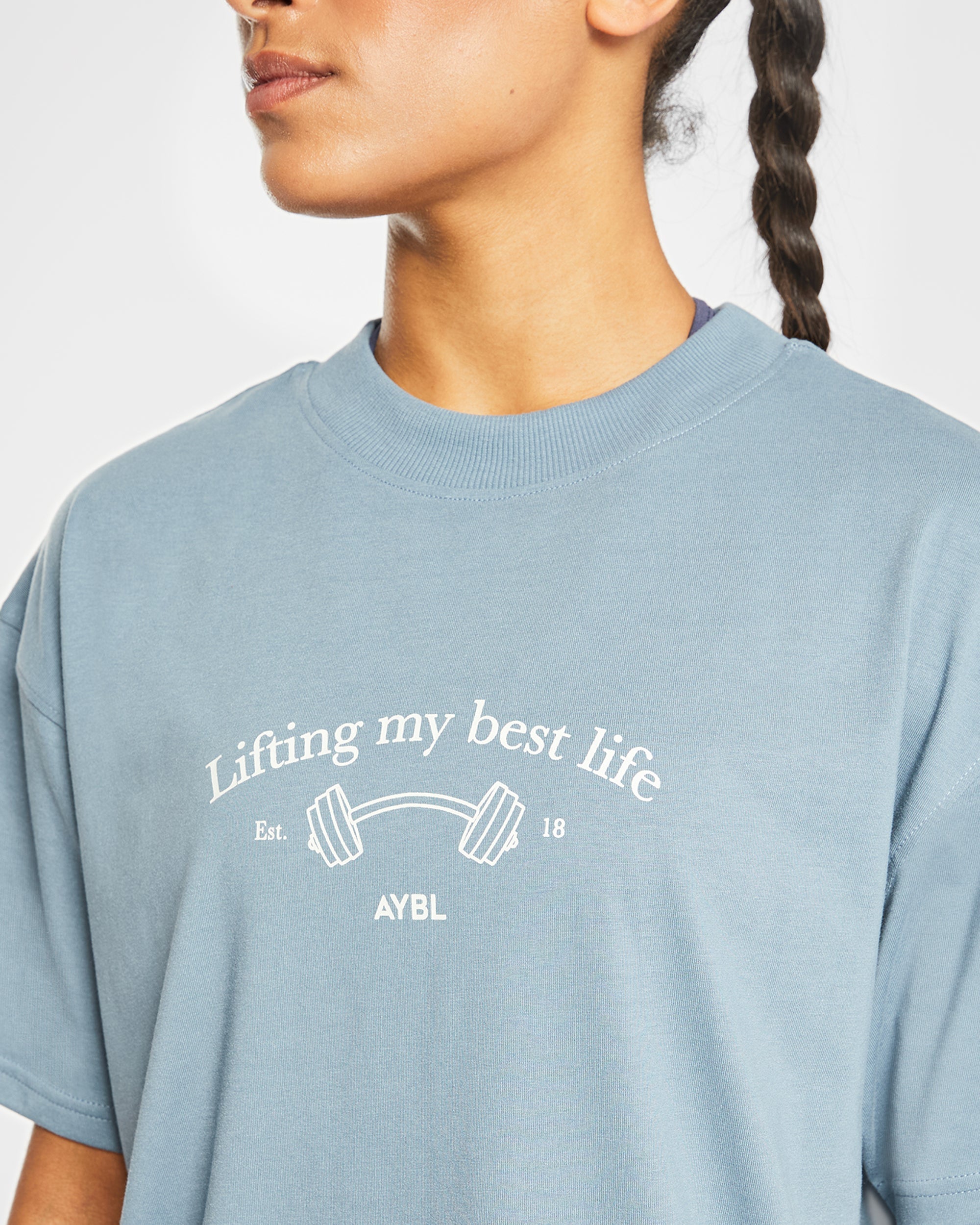 Lifting My Best Life Übergroßes T-Shirt – Vintage Blau