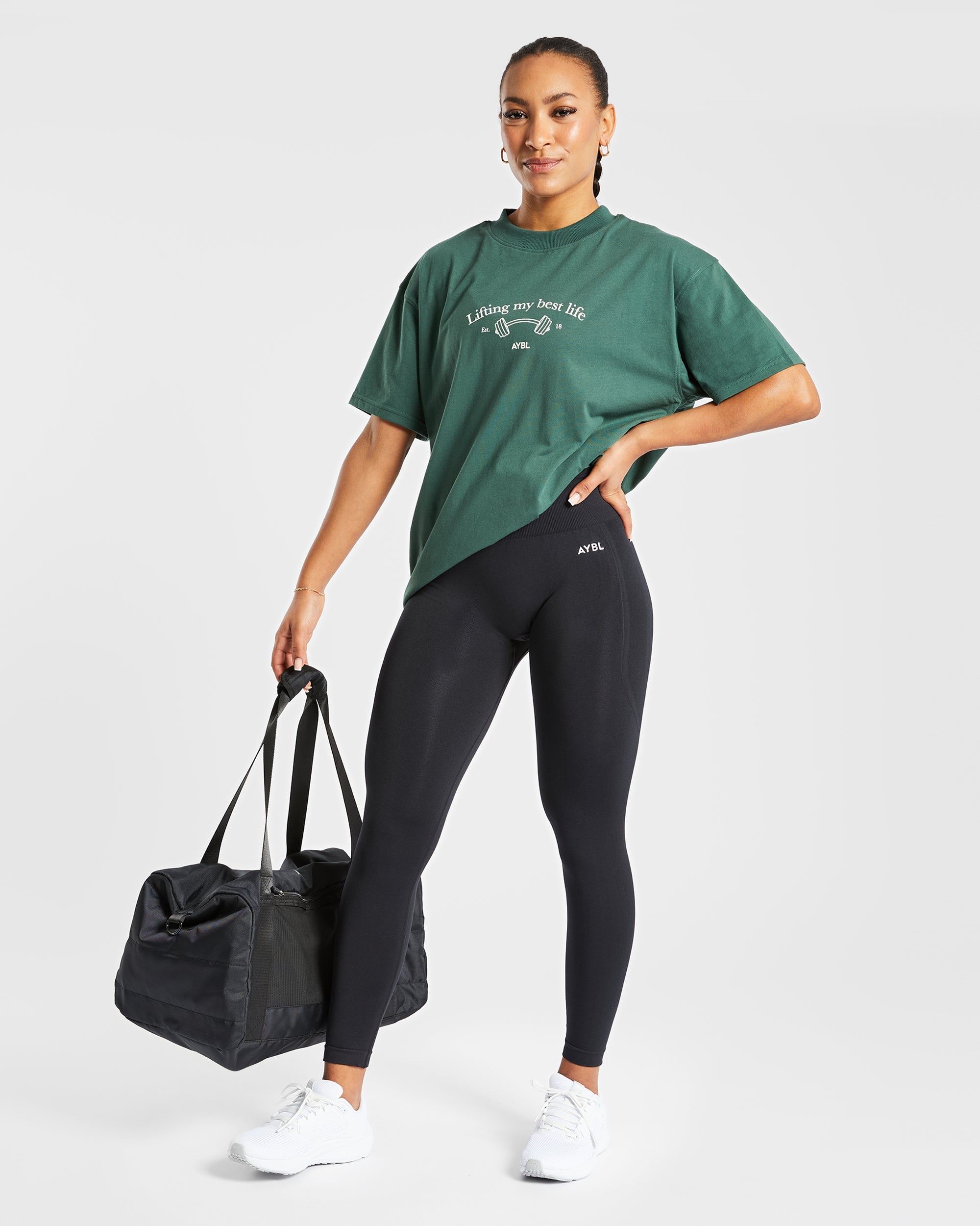 Lifting My Best Life Oversized T Shirt - Forest Green