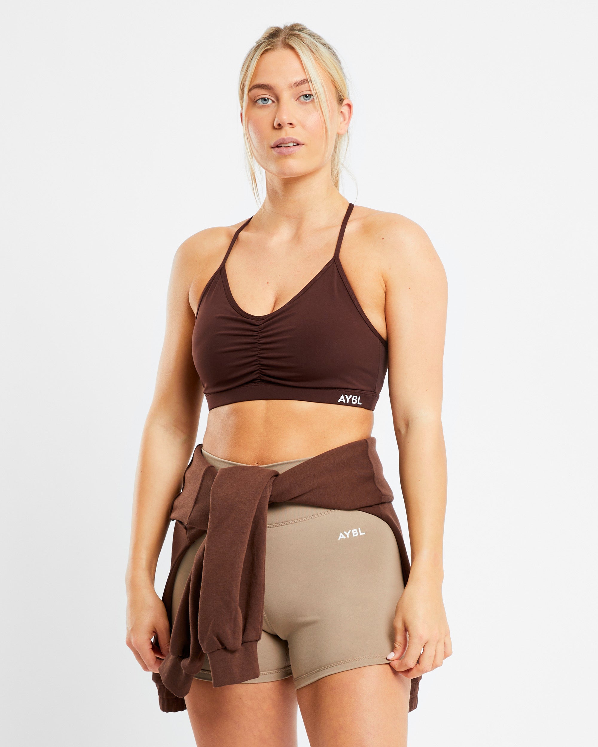 Essential Ruched Sports Bra - Chocolate Brown