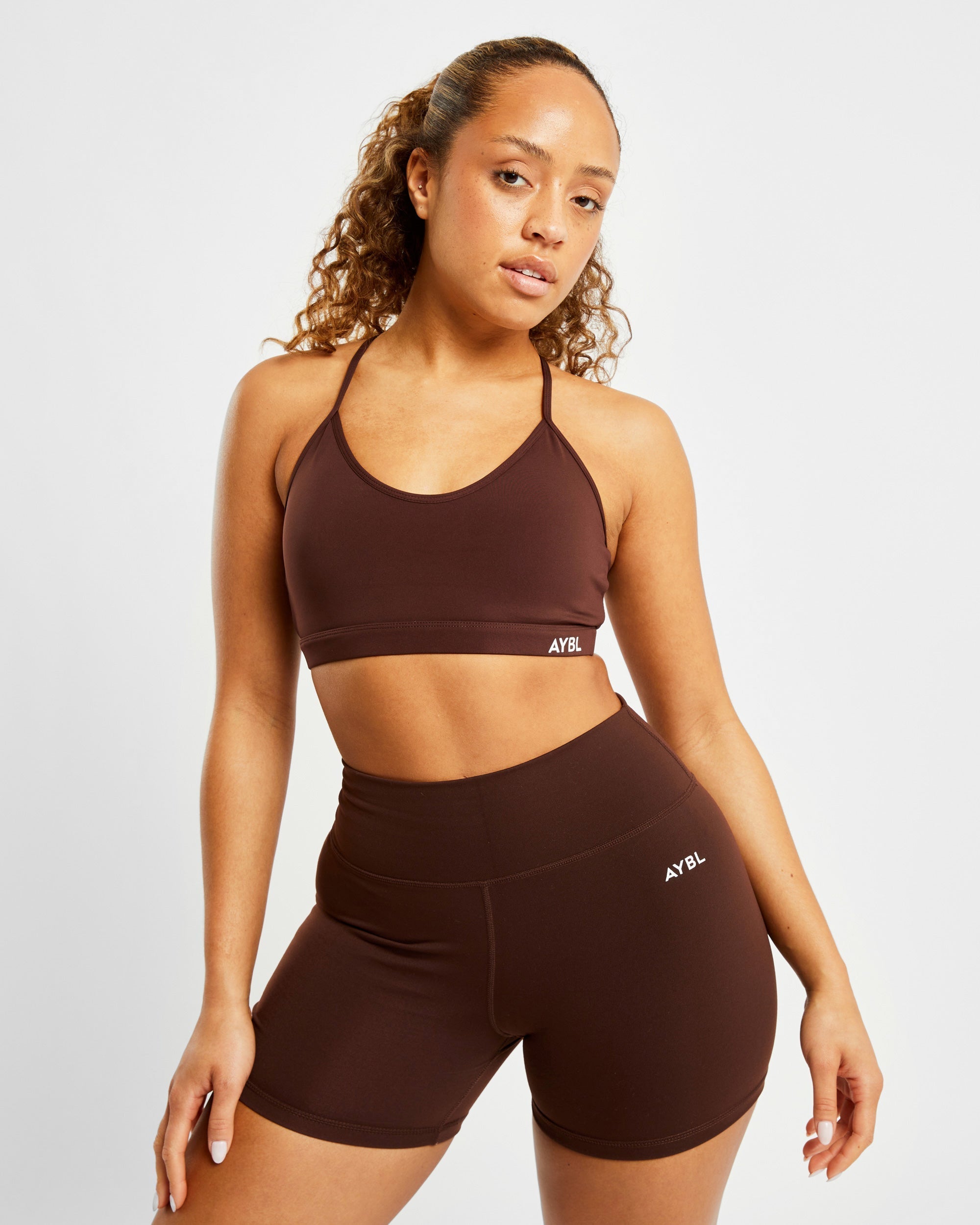 Soutien-gorge de sport essentiel à col en V - Marron chocolat