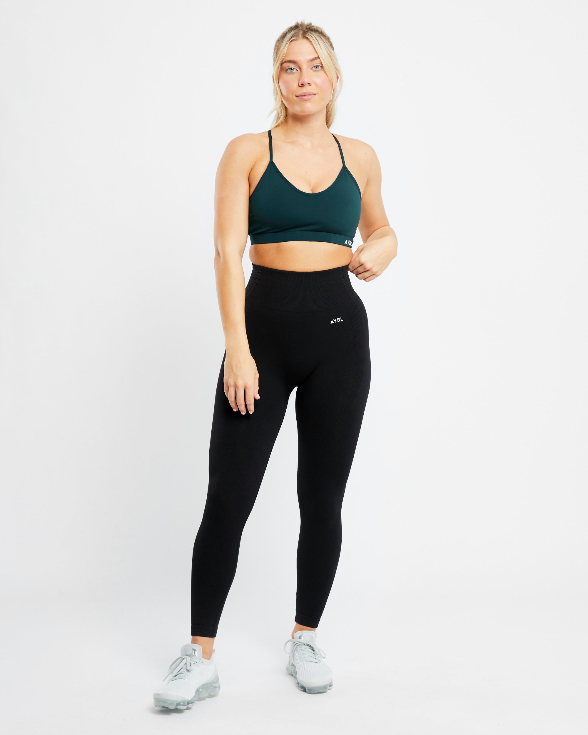 Essential V Neck Sports Bra - Forest Green