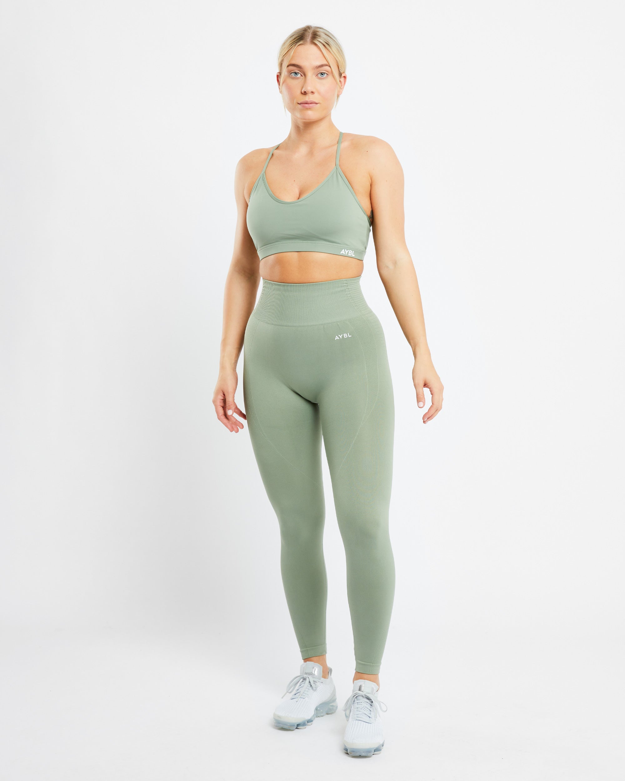 Essential V Neck Sports Bra - Olive Green