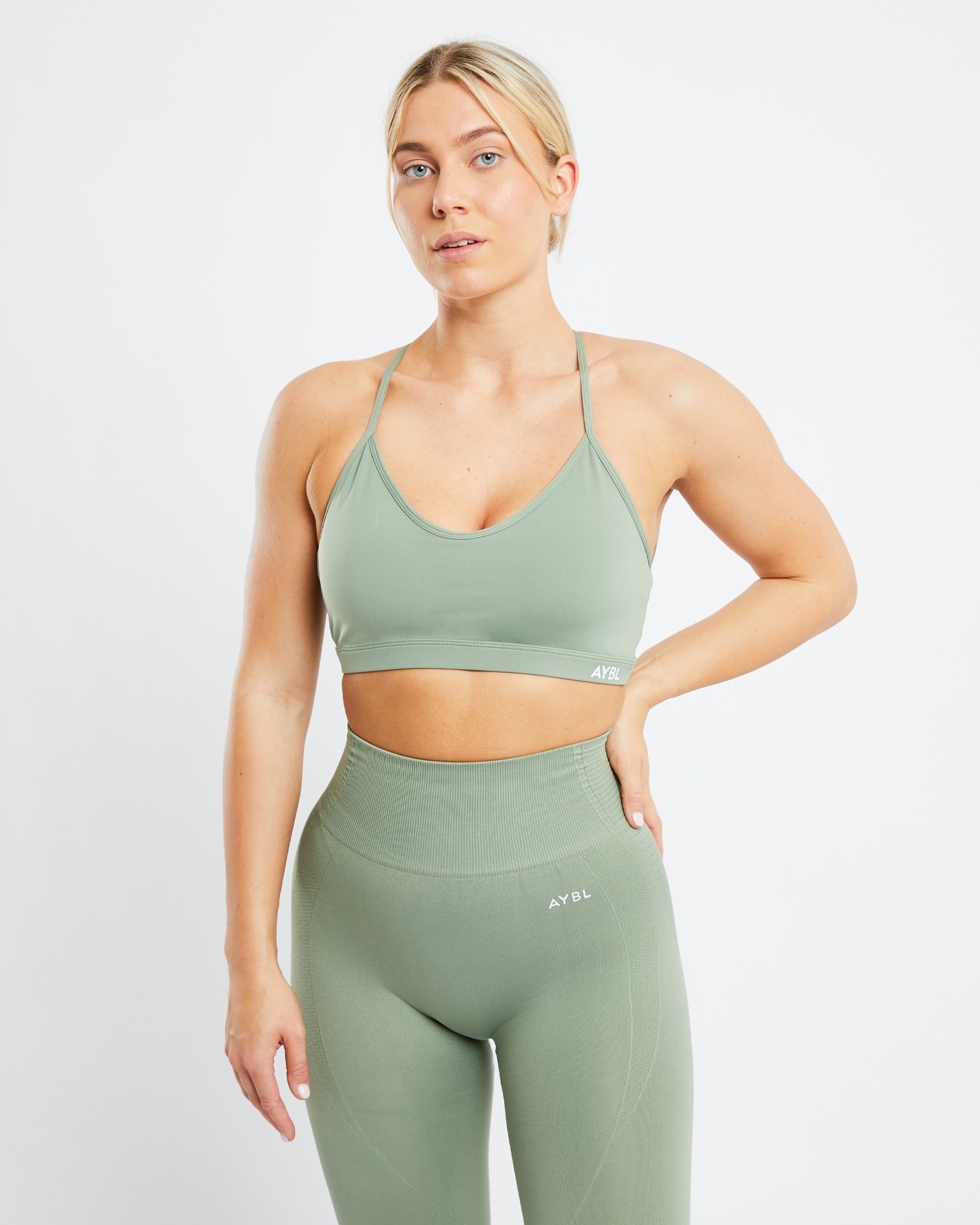 Essential V Neck Sports Bra - Olive Green