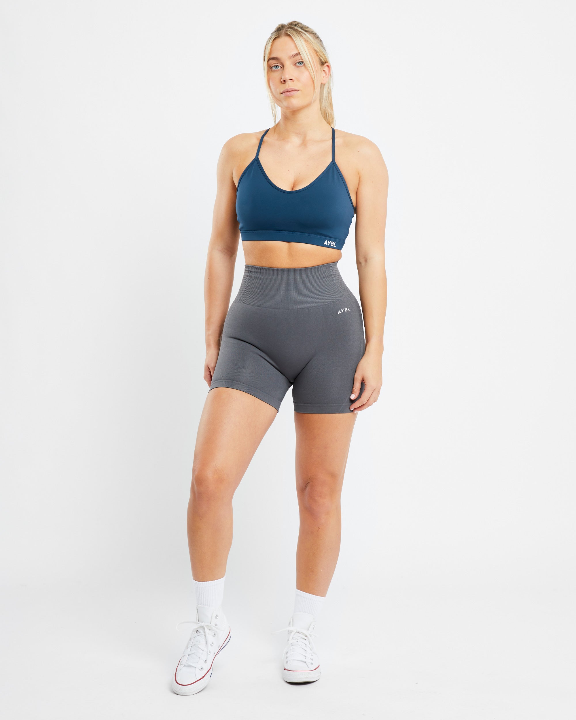 Essential V Neck Sports Bra - Marine Blue