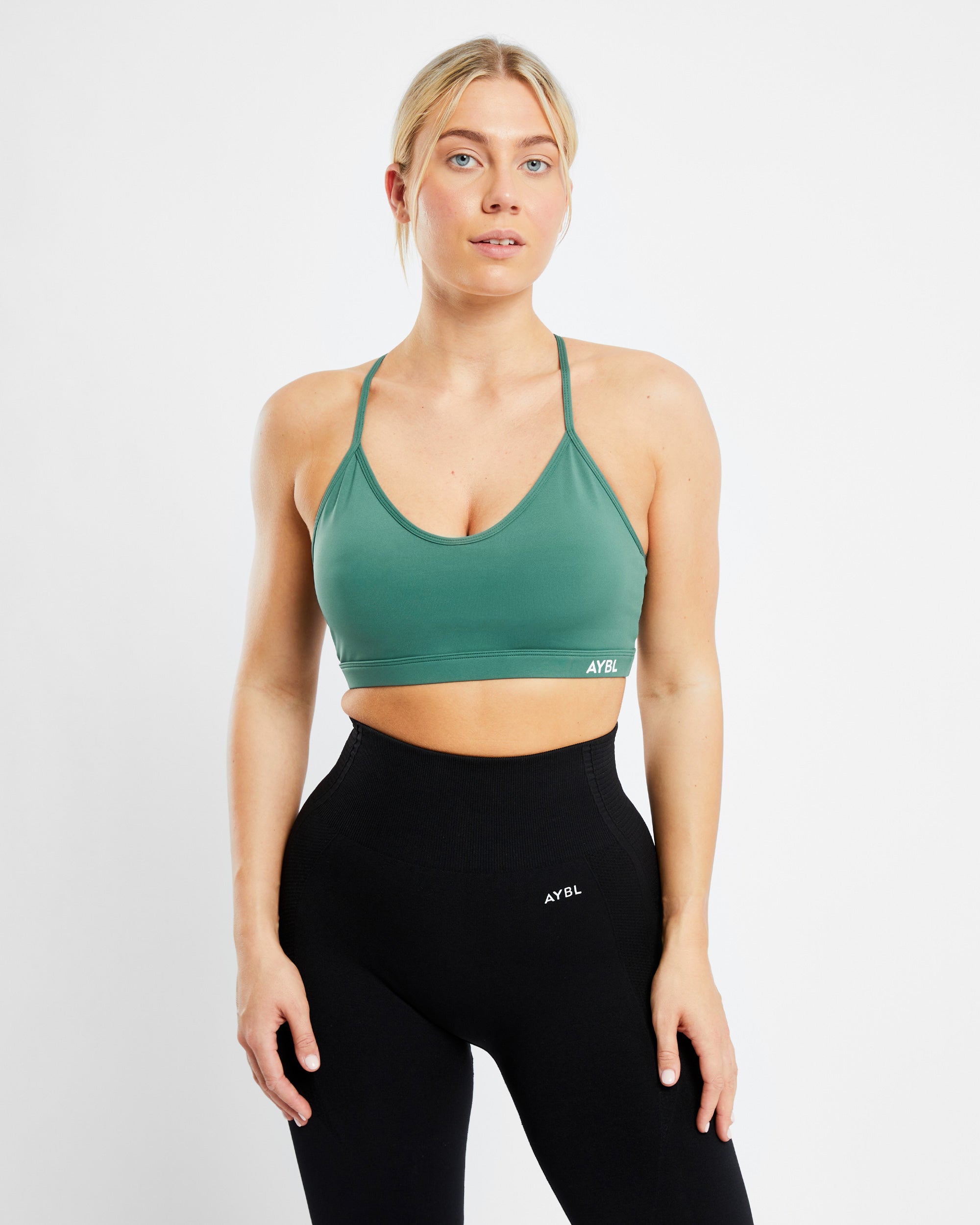 Essential V Neck Sports Bra - Green