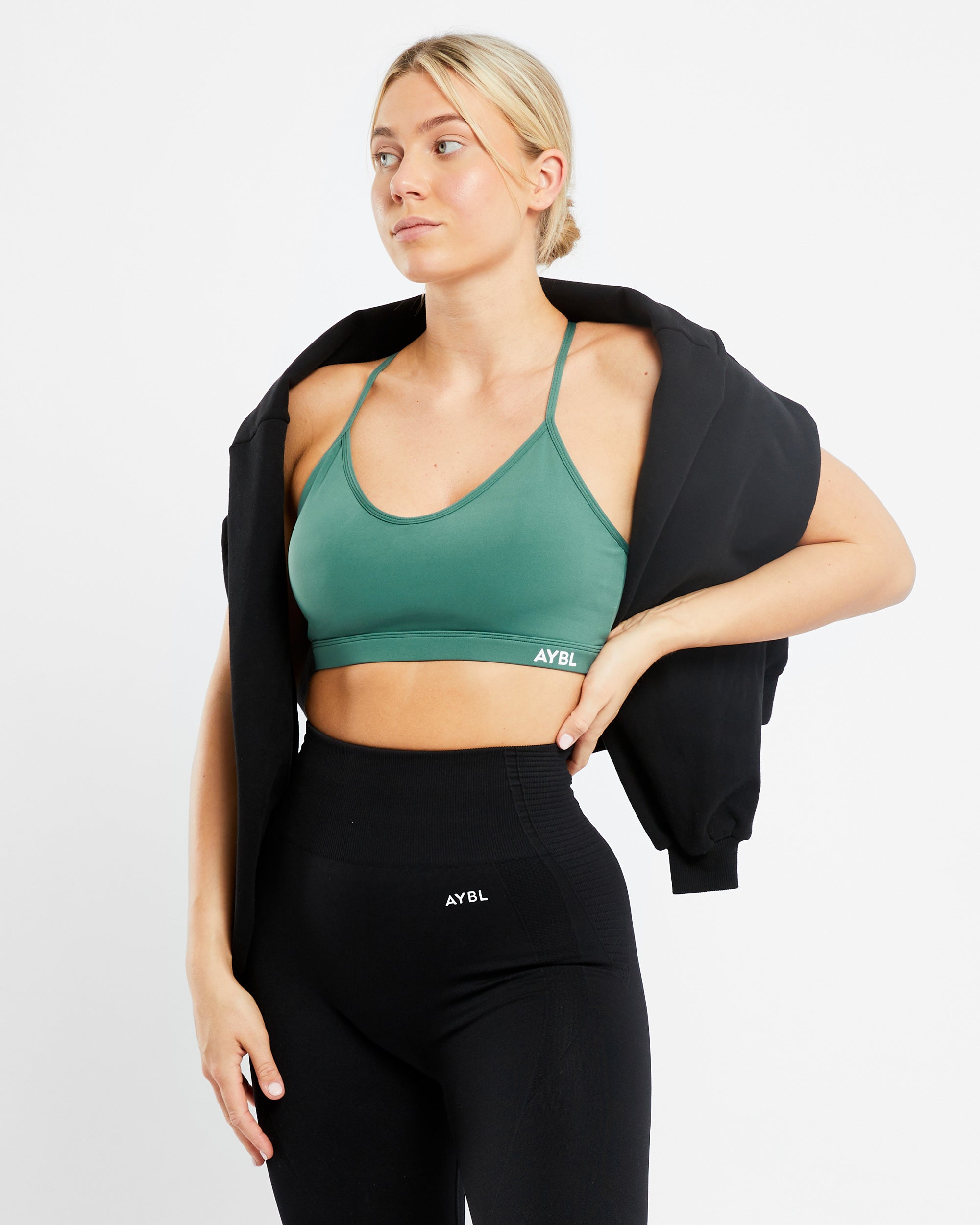 Essential V Neck Sports Bra - Green