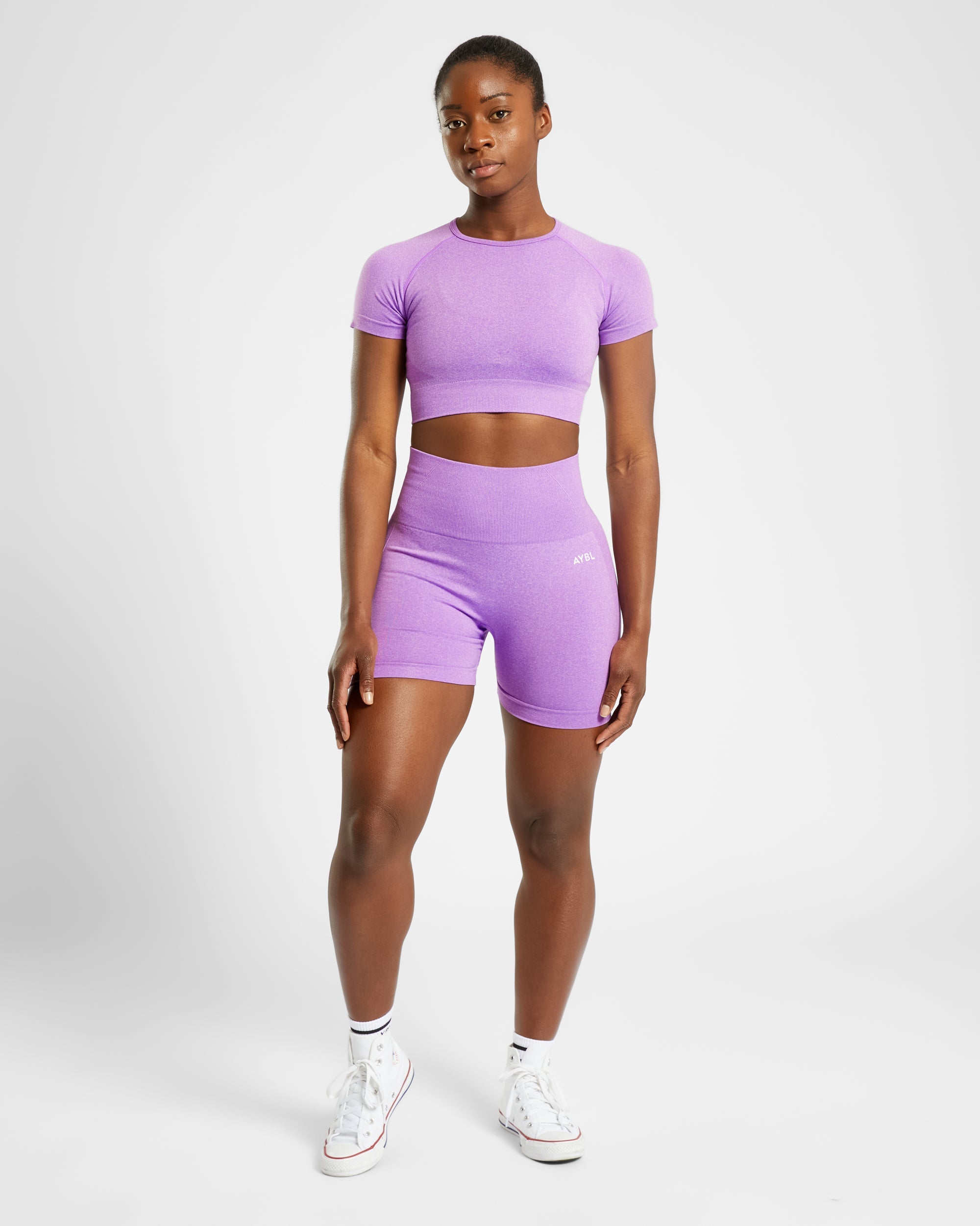 Haut court sans couture Empower - Violet chiné