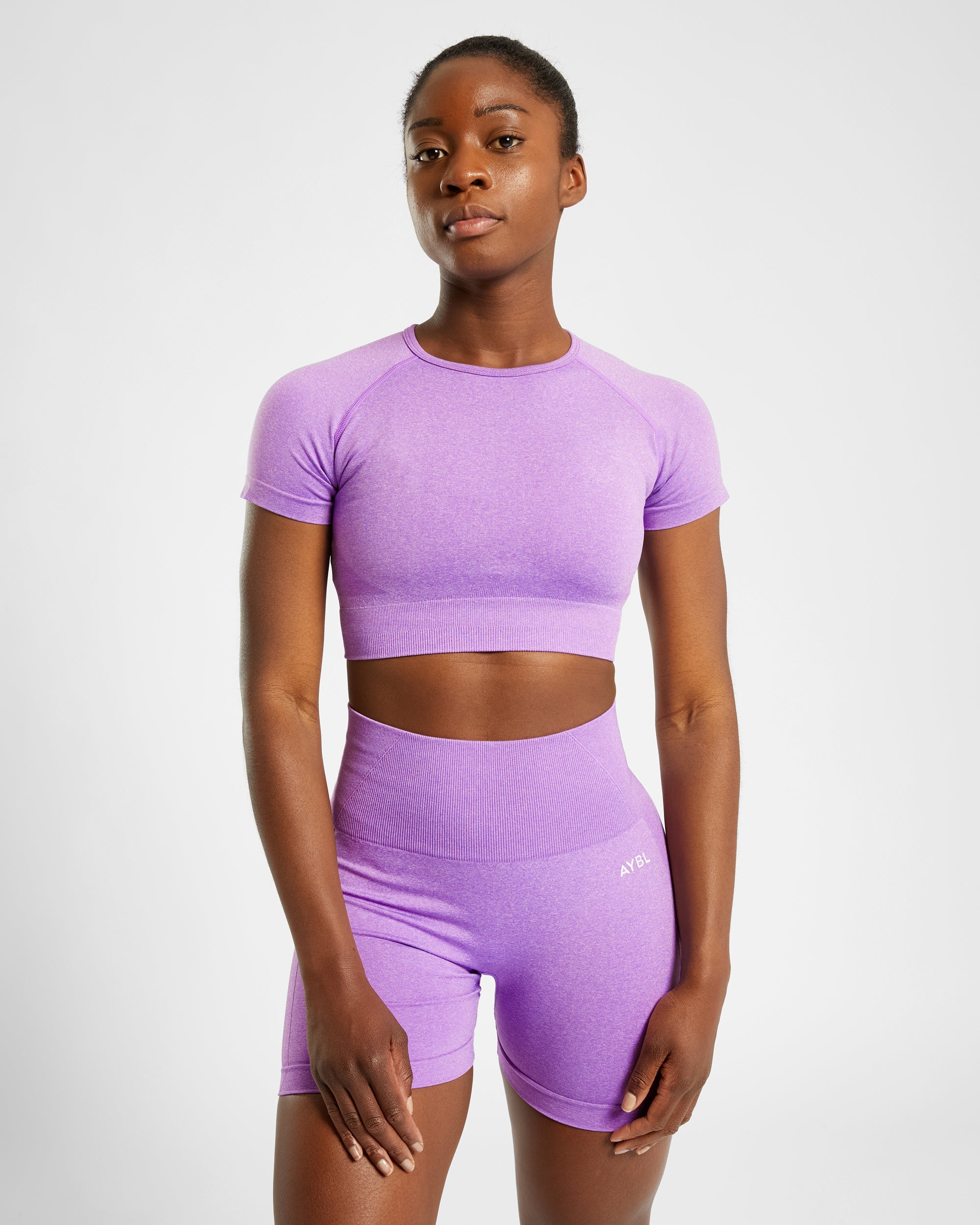 Haut court sans couture Empower - Violet chiné