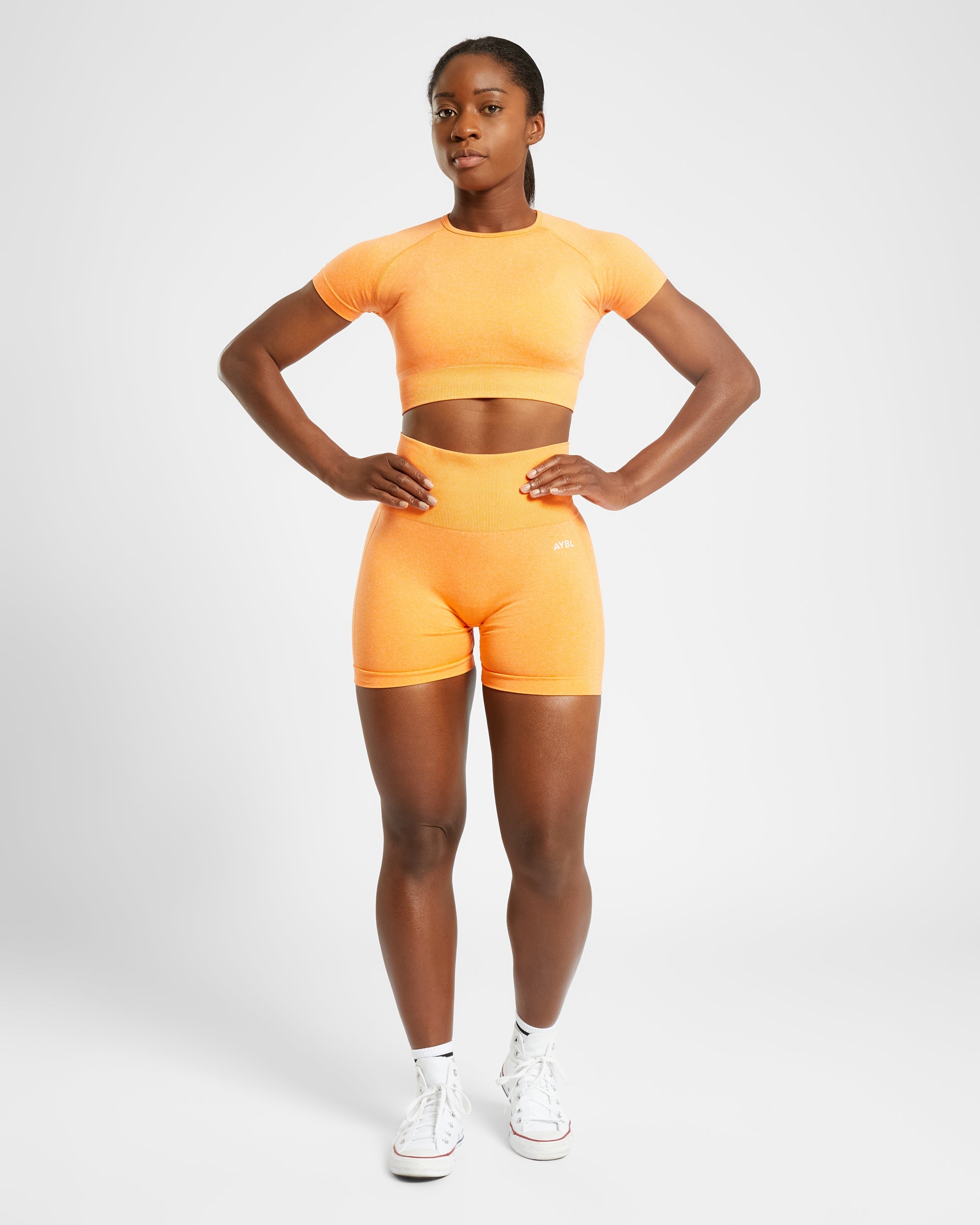 Haut court sans couture Empower - Orange chiné